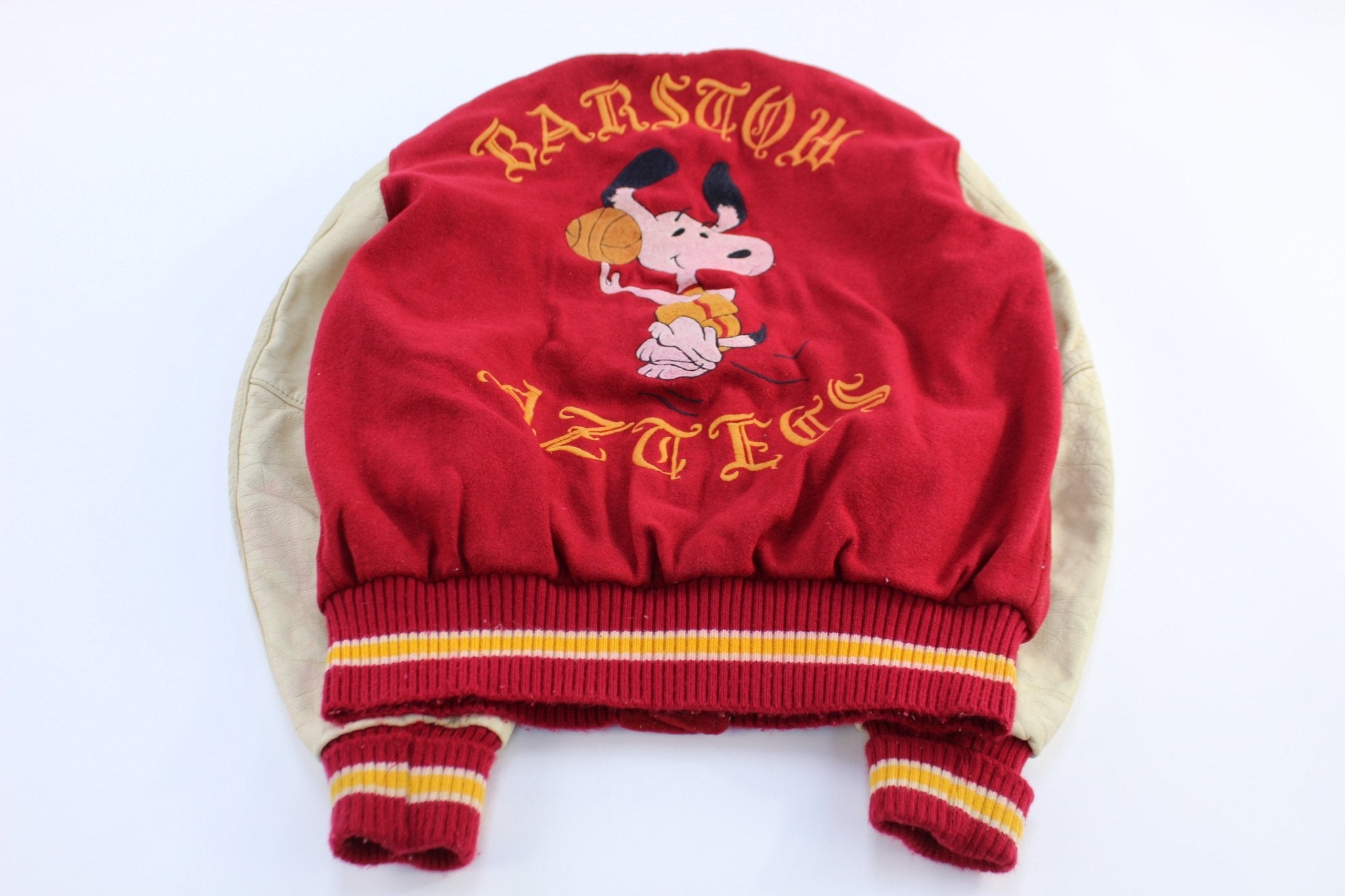 1986 Red & Cream Embroidered Letterman Varsity Jacket - ThriftedThreads.com