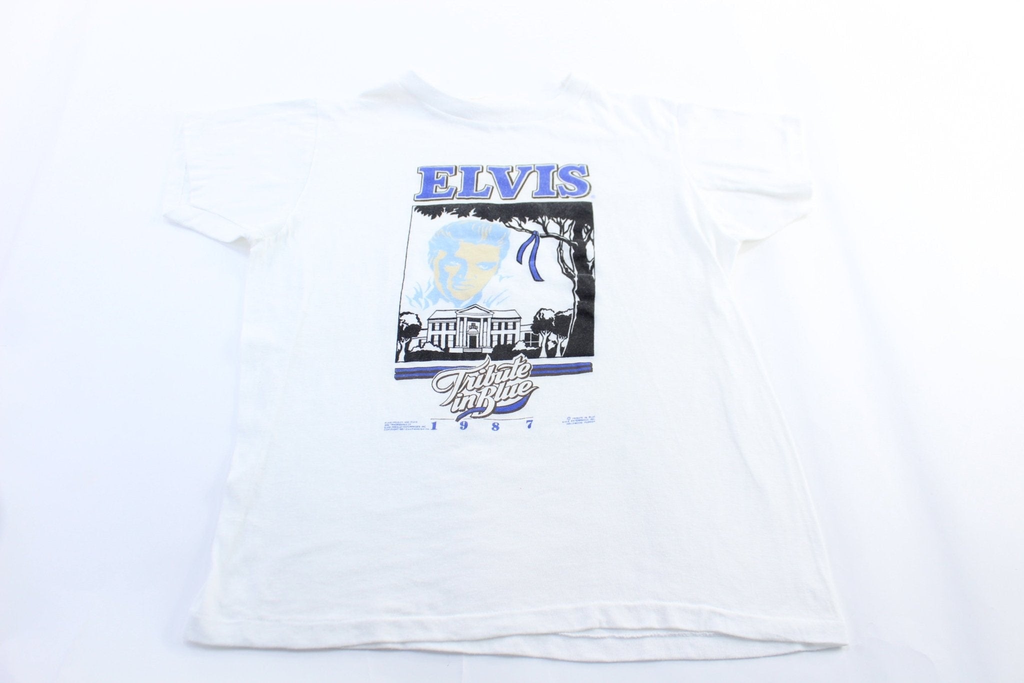 1987 Elvis Tribute In Blue T-Shirt - T-Shirt - Thrifted Threads