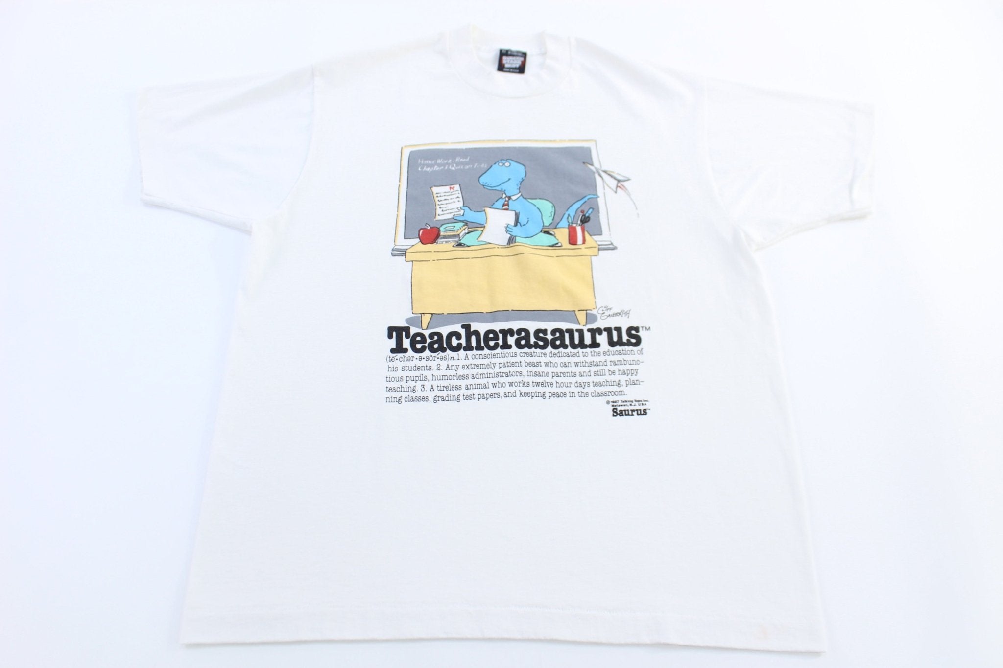 1987 Teacherasaurus Cartoon Graphic T-shirt - ThriftedThreads.com