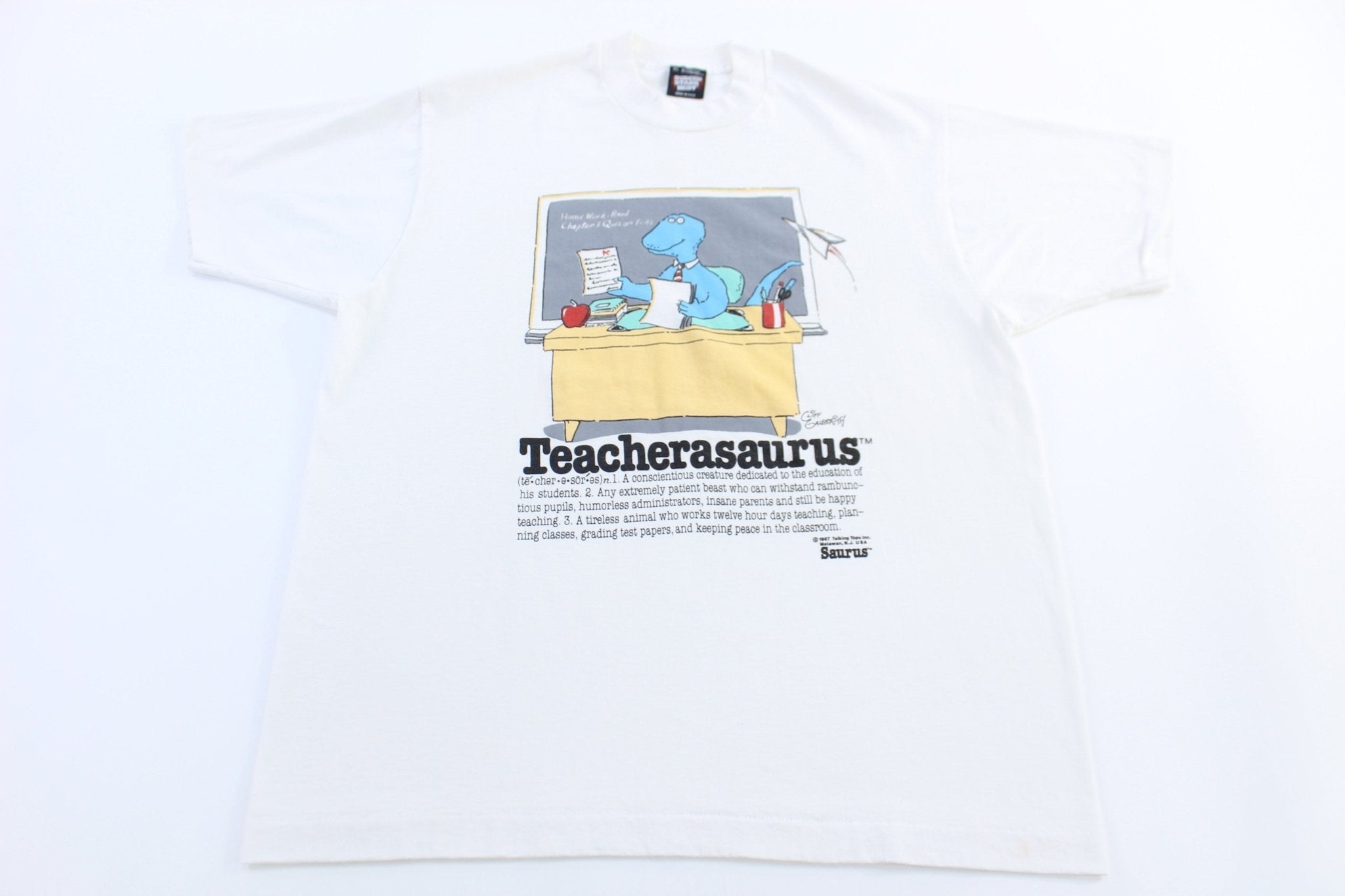 1987 Teacherasaurus Cartoon Graphic T-shirt - Shirts & Tops - Thrifted Threads