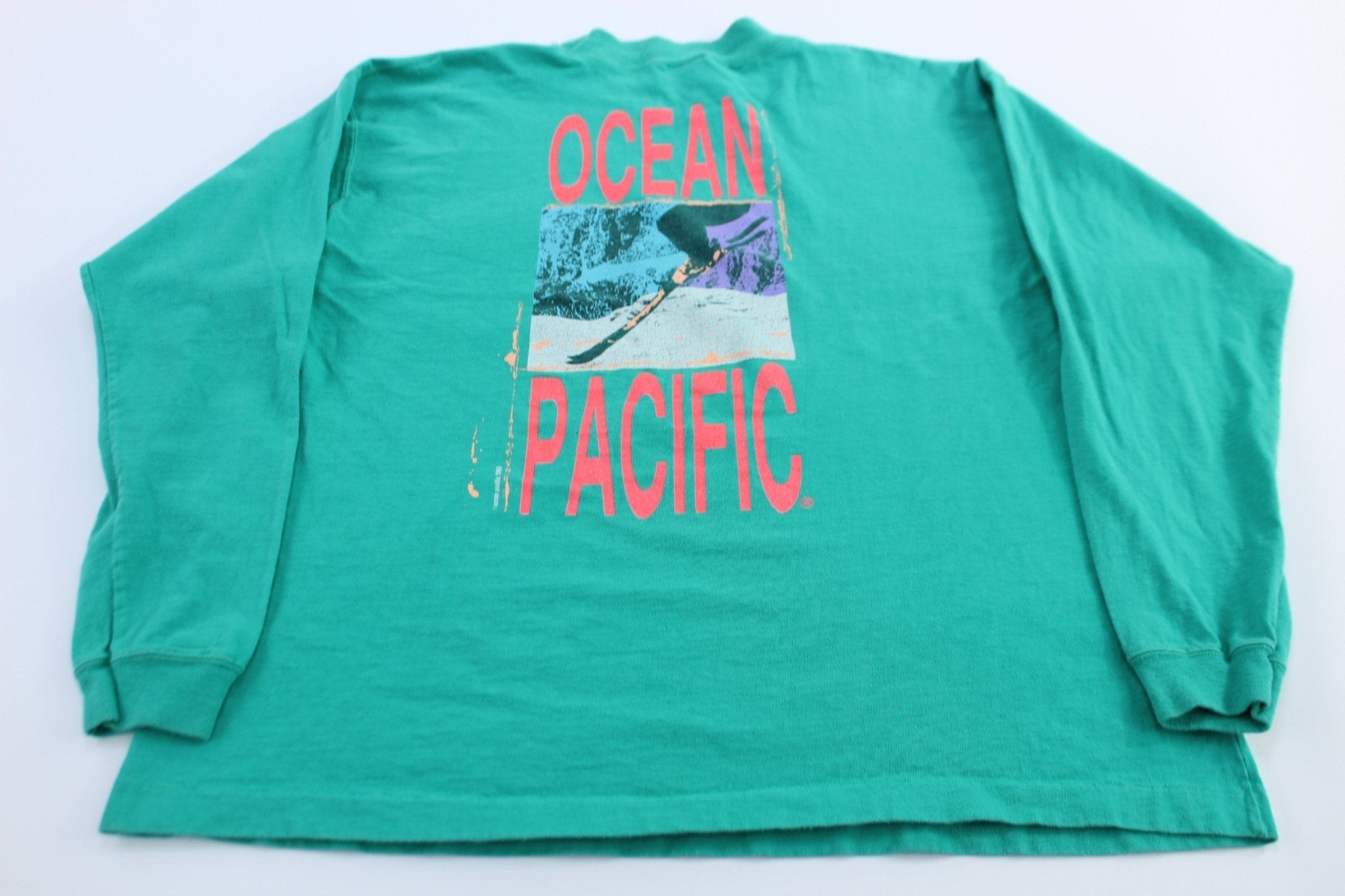 1989 Ocean Pacific Skiing Graphic LS T-Shirt - T-Shirts - Thrifted Threads