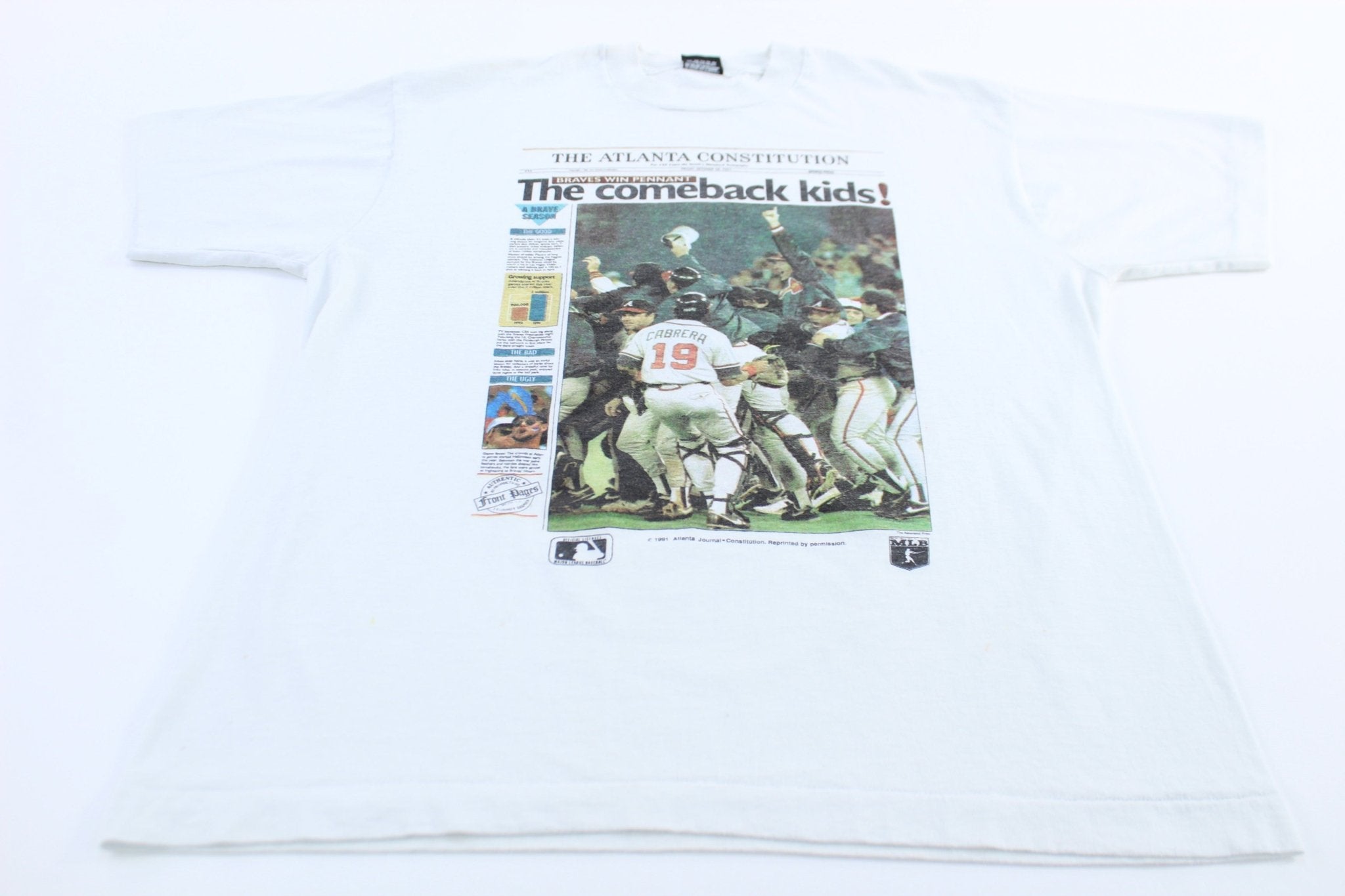 1991 Atlanta Braves Baseball Newspaper Comeback T-Shirt - ThriftedThreads.com
