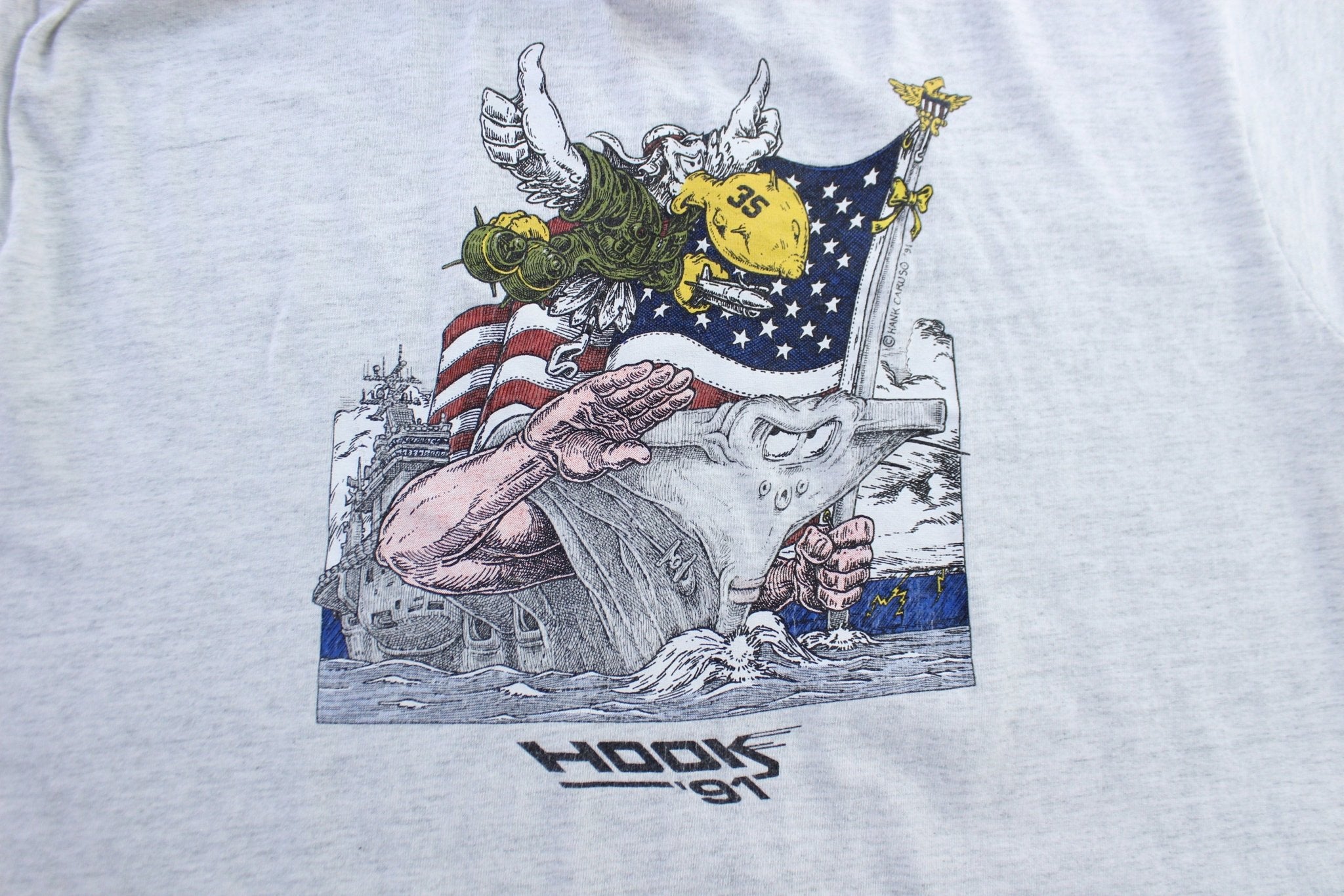 1991 Hank Caruso Hooks Art Graphic T-Shirt - ThriftedThreads.com
