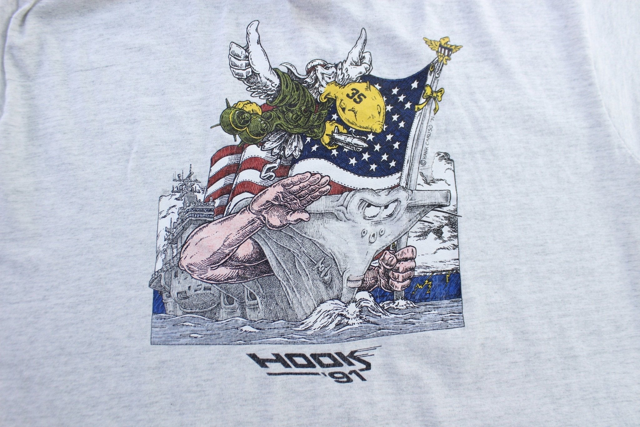 1991 Hank Caruso Hooks Art Graphic T-Shirt - ThriftedThreads.com