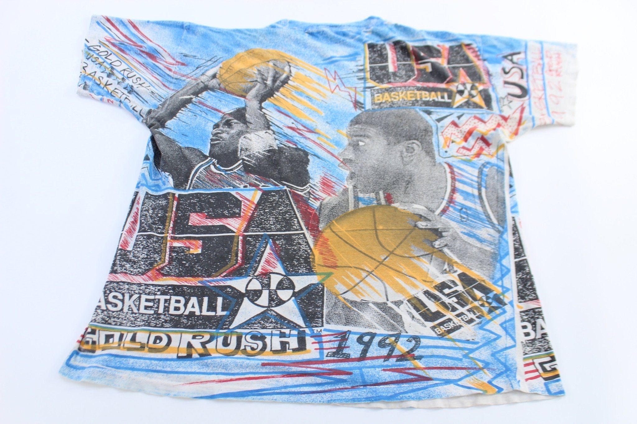 1992 USA Dream Team Michael Jordan Magic Johnson All Over Graphic T-shirt - ThriftedThreads.com