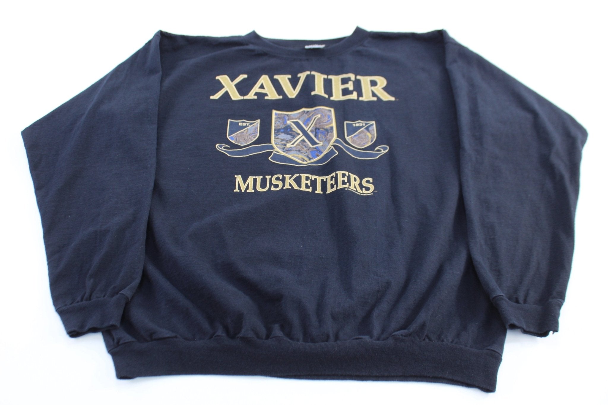 1992 Xavier University Musketeers Black Sweatshirt - ThriftedThreads.com