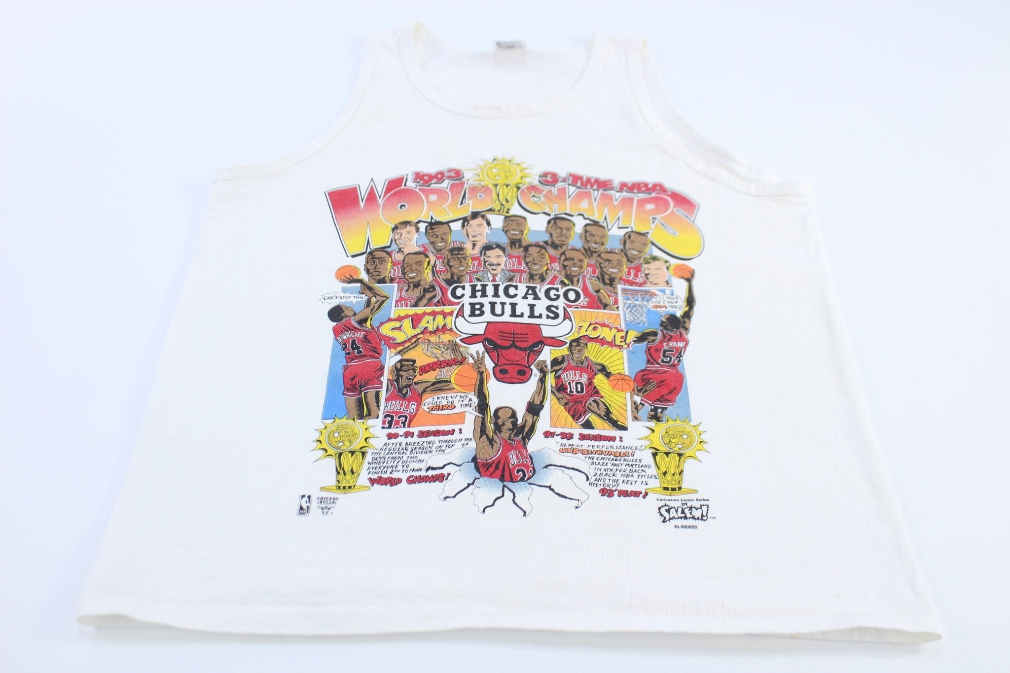 1993 Chicago Bulls Basketball Caricature Graphic Tank Top - ThriftedThreads.com