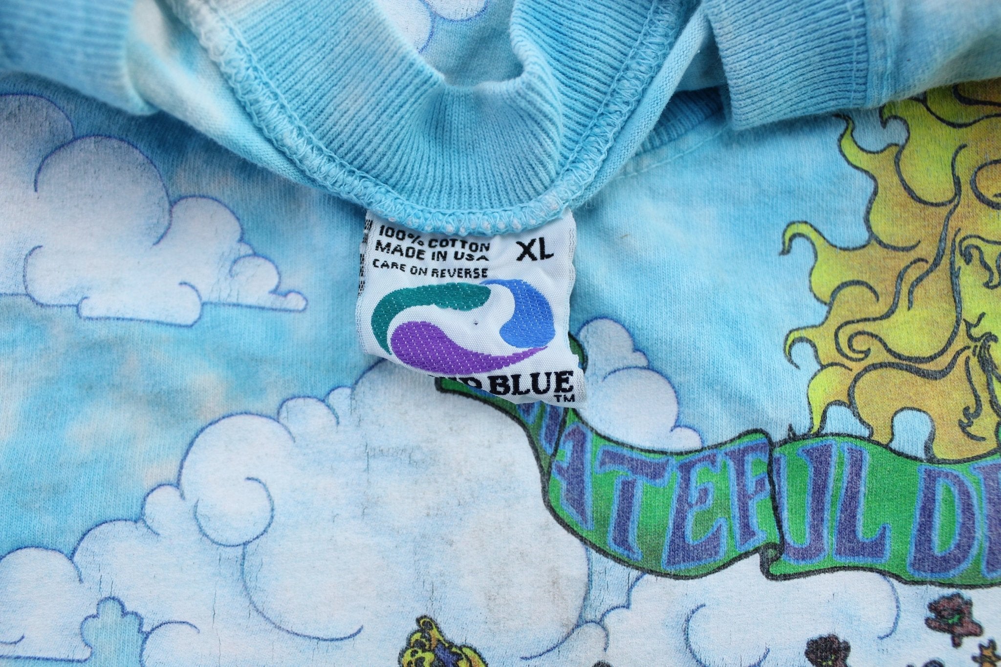 1993 Grateful Dead Liquid Blue Parachuting Tie - Dye T-Shirt - ThriftedThreads.com
