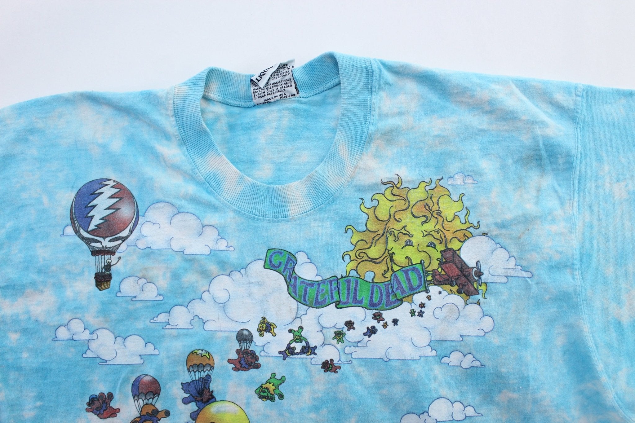 1993 Grateful Dead Liquid Blue Parachuting Tie - Dye T-Shirt - ThriftedThreads.com