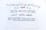 1993 Harley Davidson Motorcycles All Over Graphic T-shirt - ThriftedThreads.com