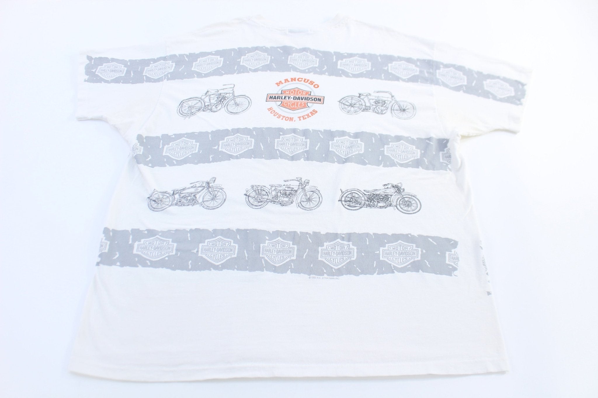1993 Harley Davidson Motorcycles All Over Graphic T-shirt - ThriftedThreads.com