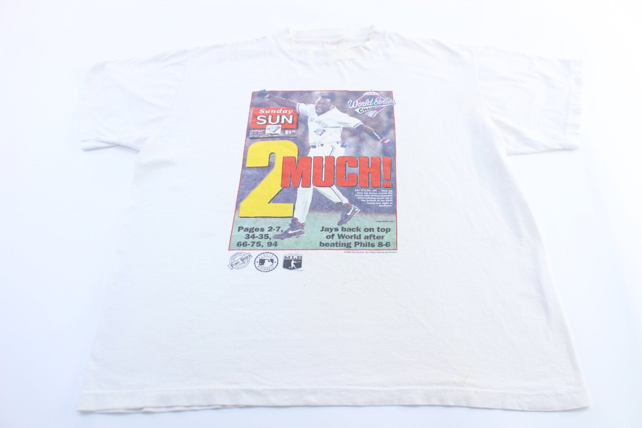 1993 Toronto Blue Jays Joe Carter World Series Champions T-Shirt - ThriftedThreads.com