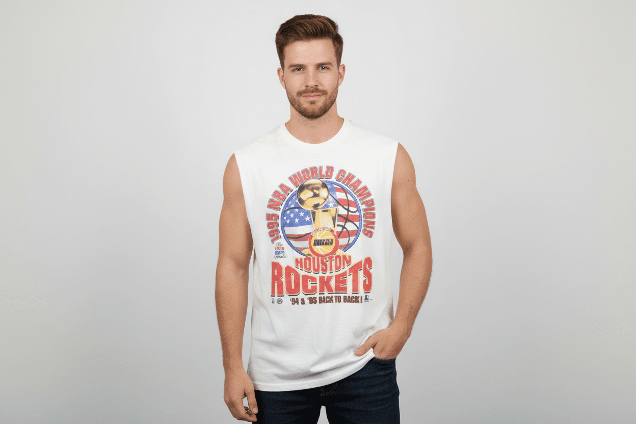 1995 Houston Rockets Basketball Back to Back Champions Tank Top - Jerseys/Tanks - Thrifted Threads