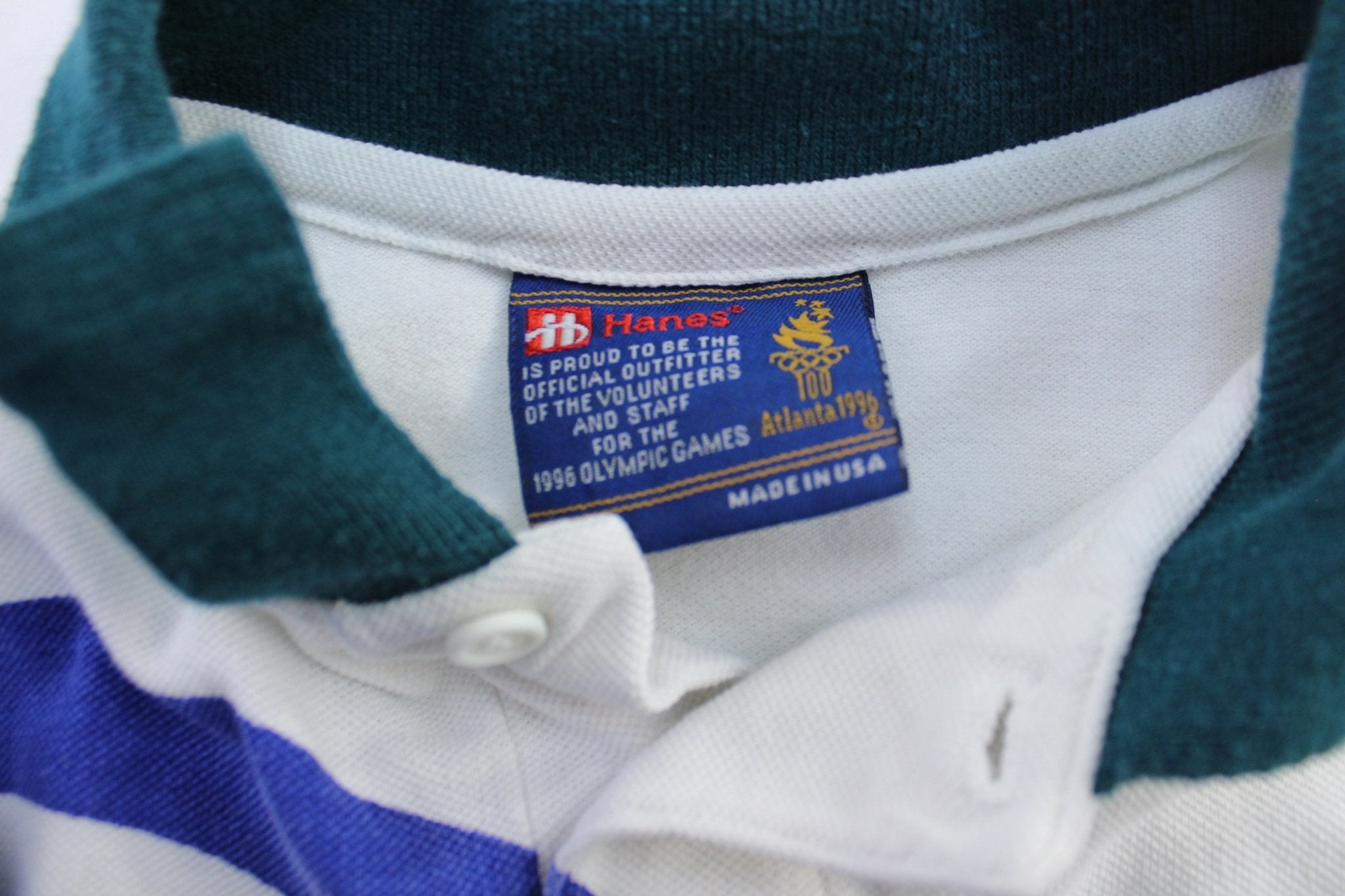 1996 Atlanta Olympics Embroidered All Over Print Polo - ThriftedThreads.com