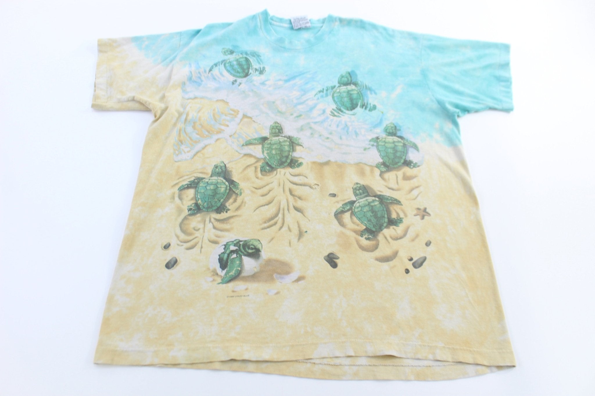 1996 Liquid Blue Turtles All Over Graphic T-shirt - ThriftedThreads.com