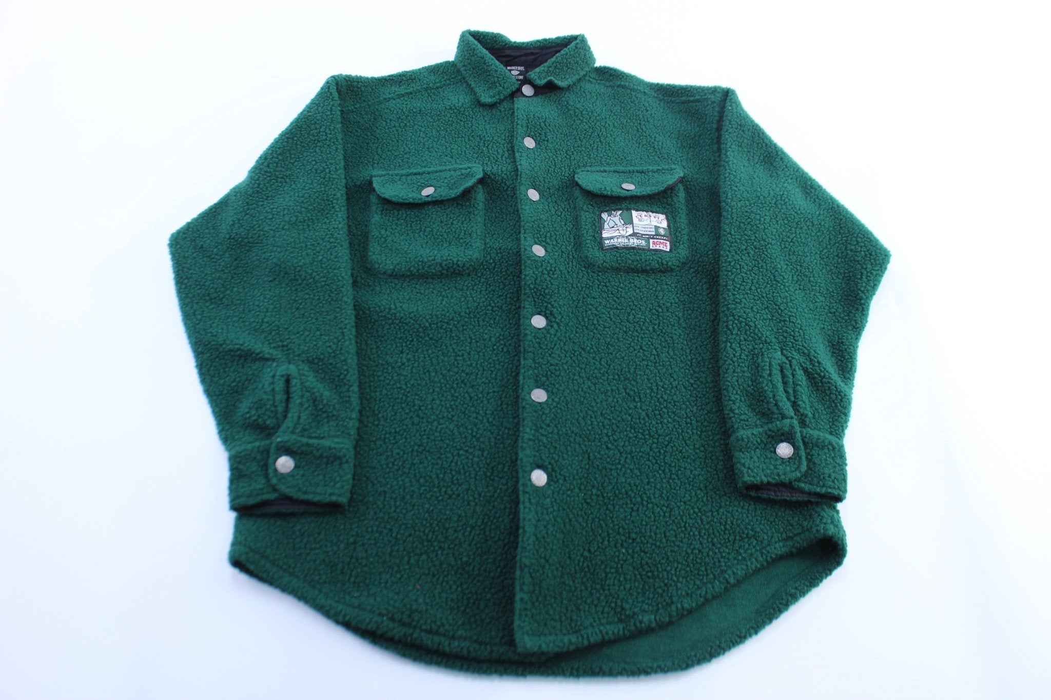1996 Warner Bros Embroidered Green Sherpa LS Button Down Shirt - ThriftedThreads.com