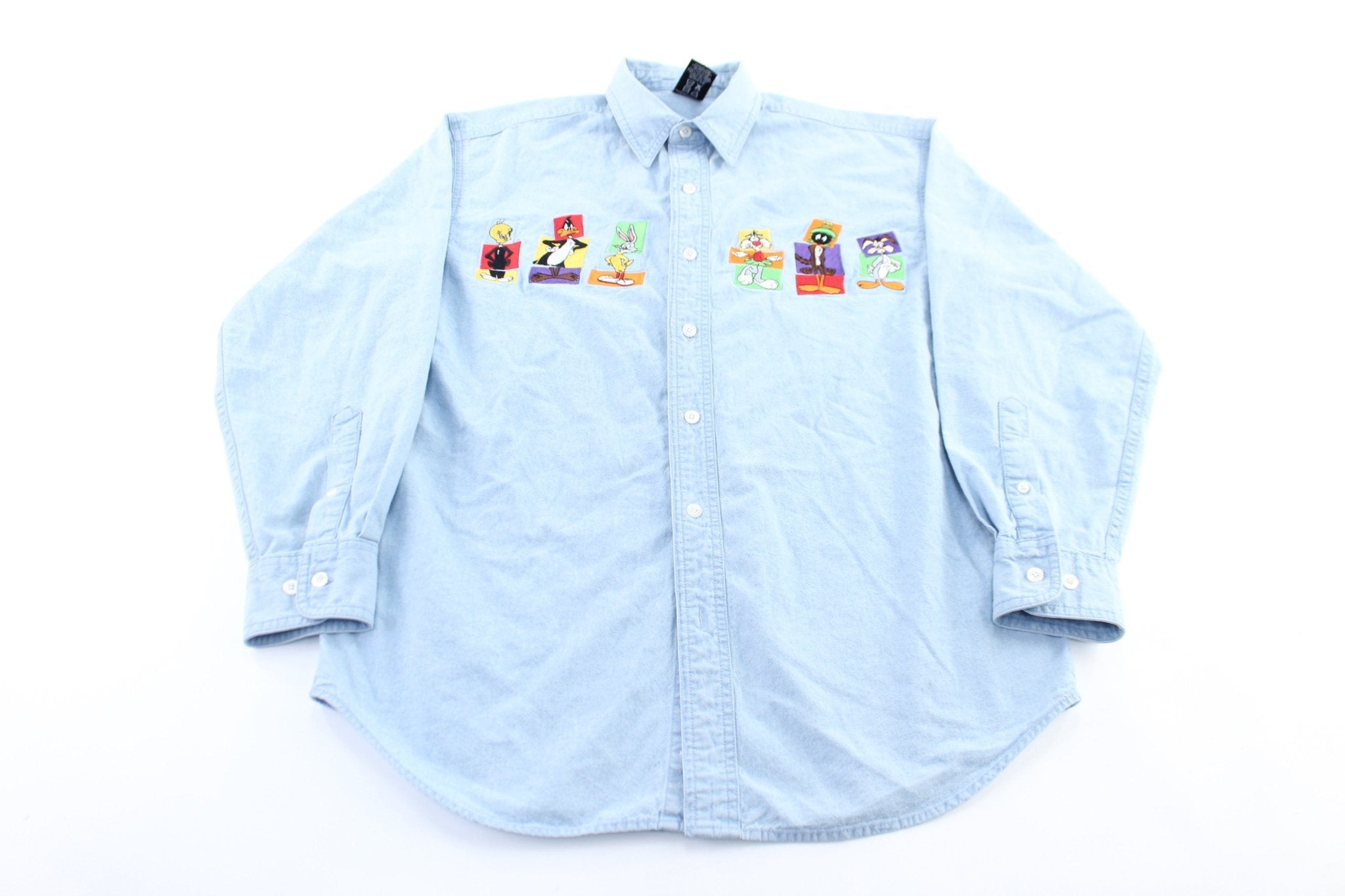 1997 Warner Bros Embroidered Looney Tunes Crew LS Button Down - ThriftedThreads.com