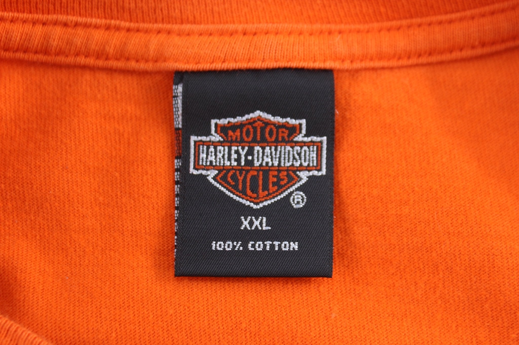 2000 Harley Davidson Motorcycles Raleigh, North Carolina Orange T-Shirt - ThriftedThreads.com