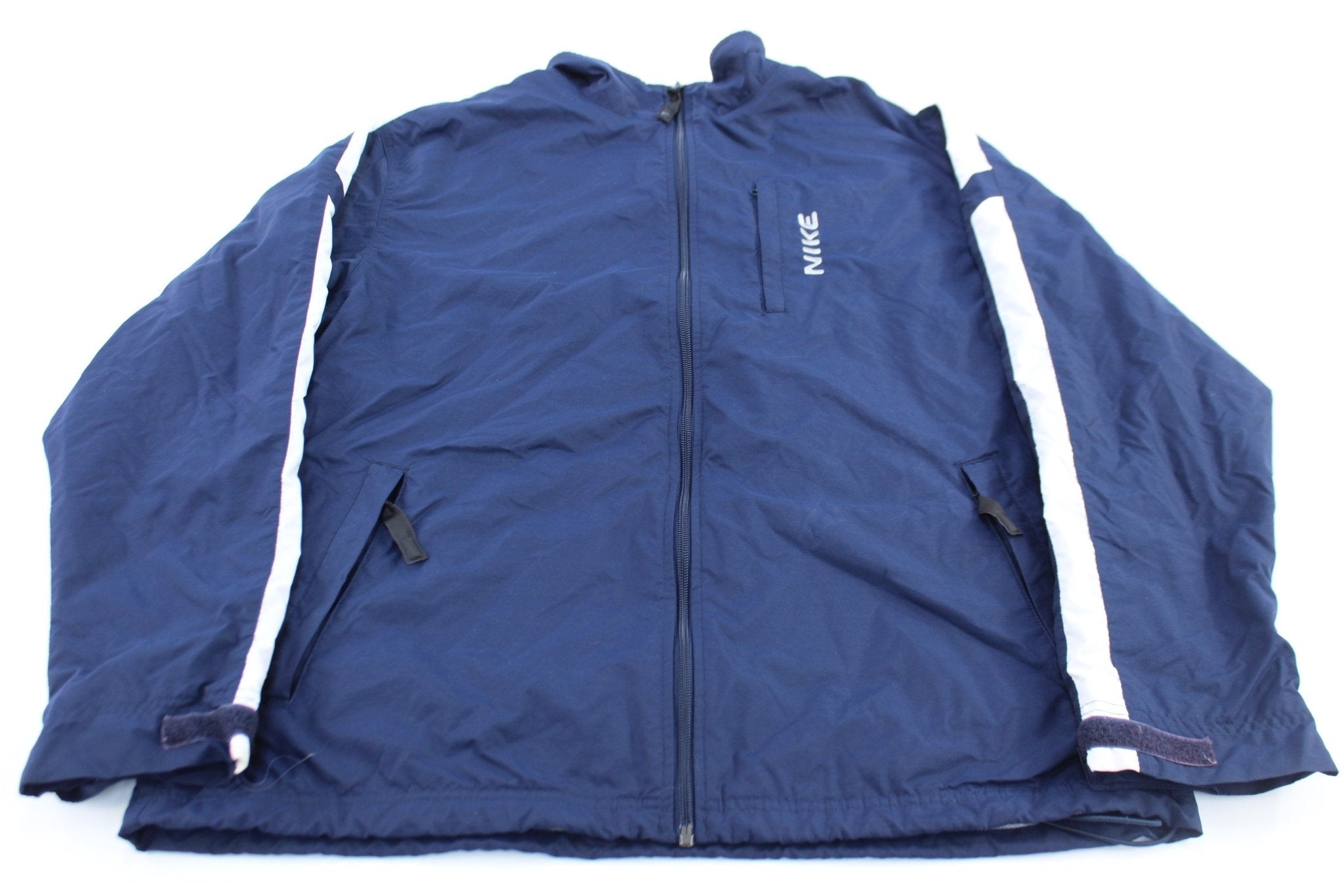 2000's Nike Embroidered Logo Blue & White Striped Zip Up Jacket - Jackets - Thrifted Threads
