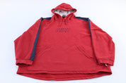 2000's Nike Spellout Embroidered Logo Red & Blue Striped Hoodie - ThriftedThreads.com