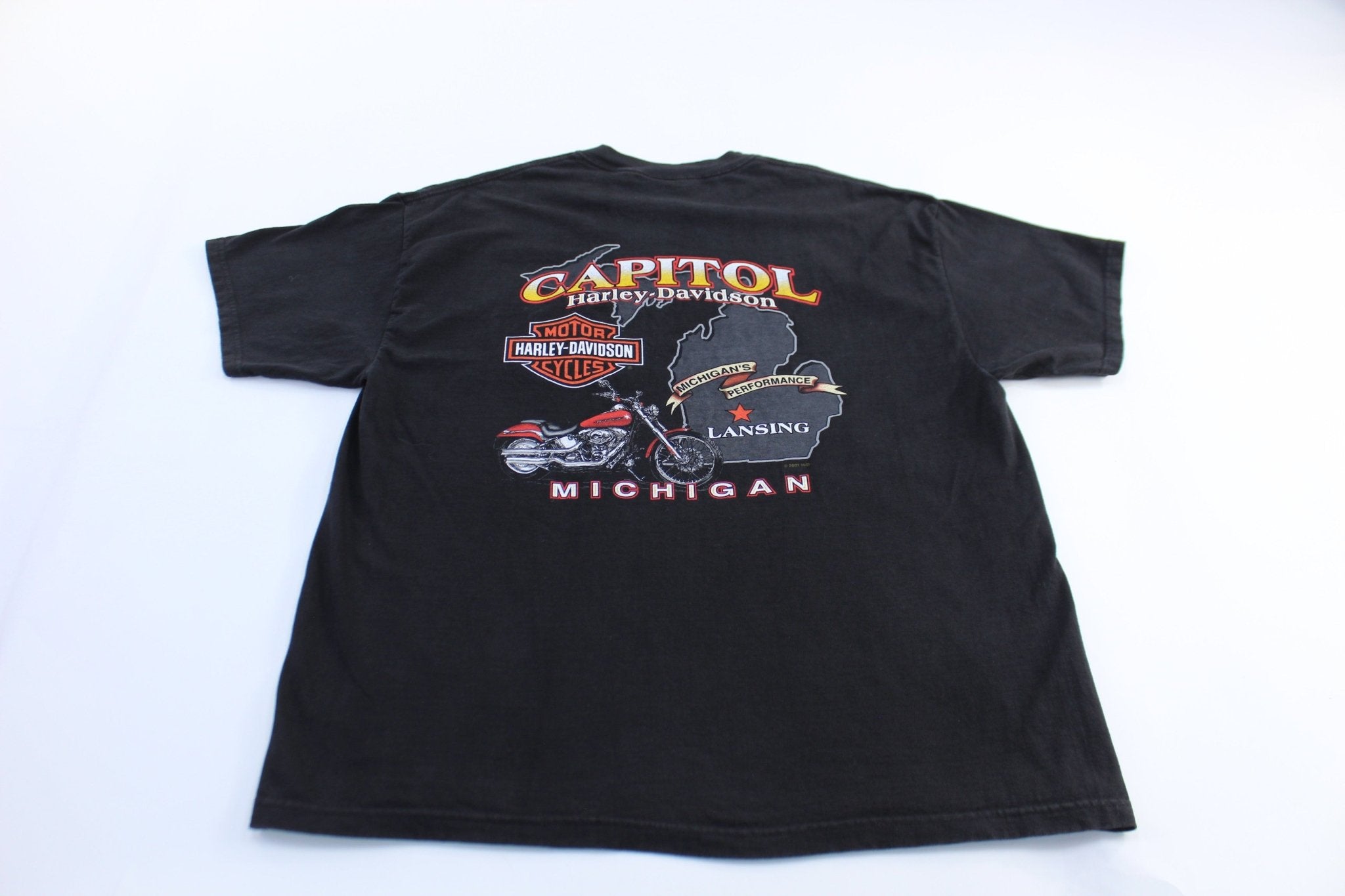 2001 Harley Davidson Motorcycles Lansing, Michigan T-Shirt - ThriftedThreads.com