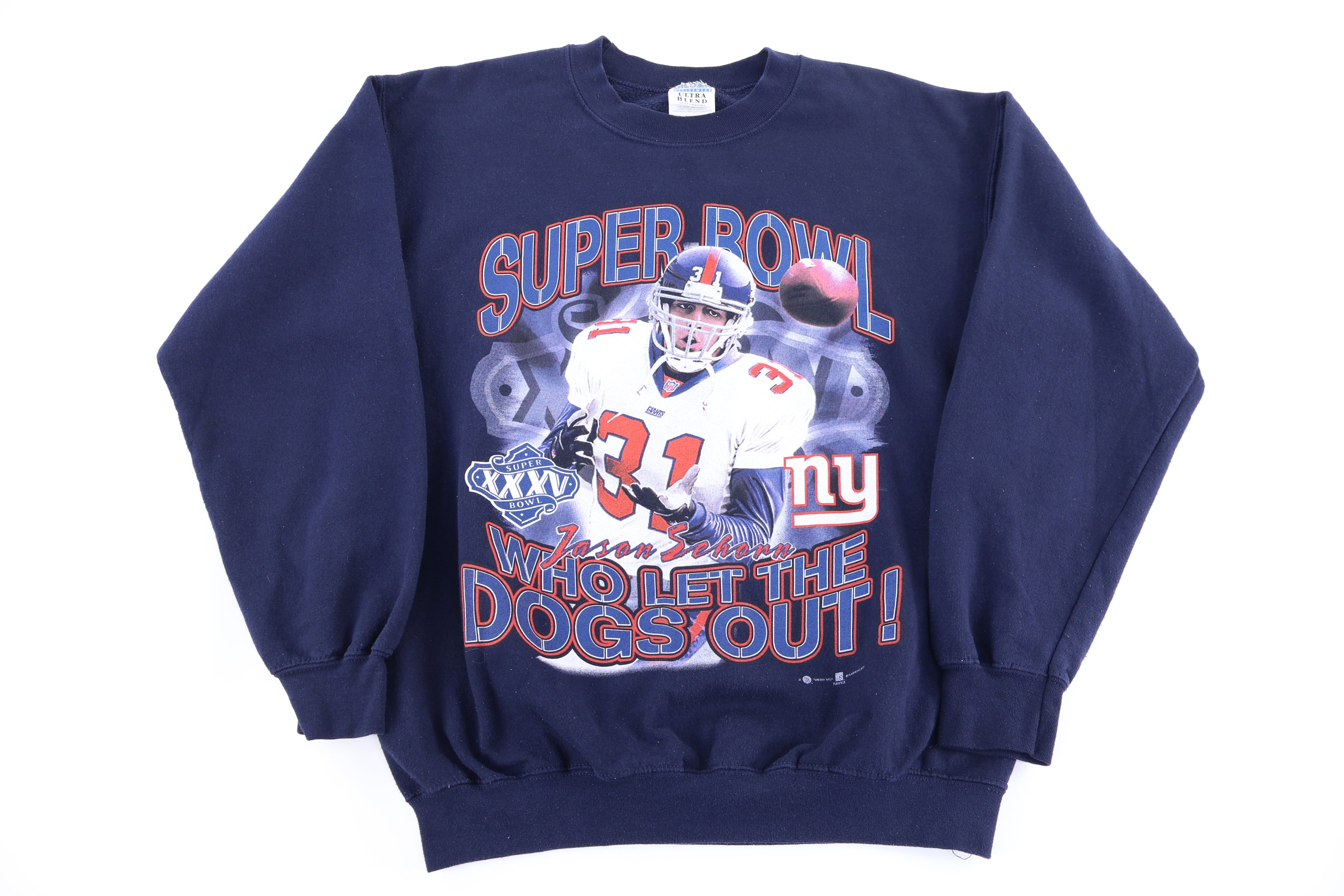 2001 Jason Sehorn New York Giants Who Let The Dogs Out Sweatshirt - sweatshirt - Thrifted Threads