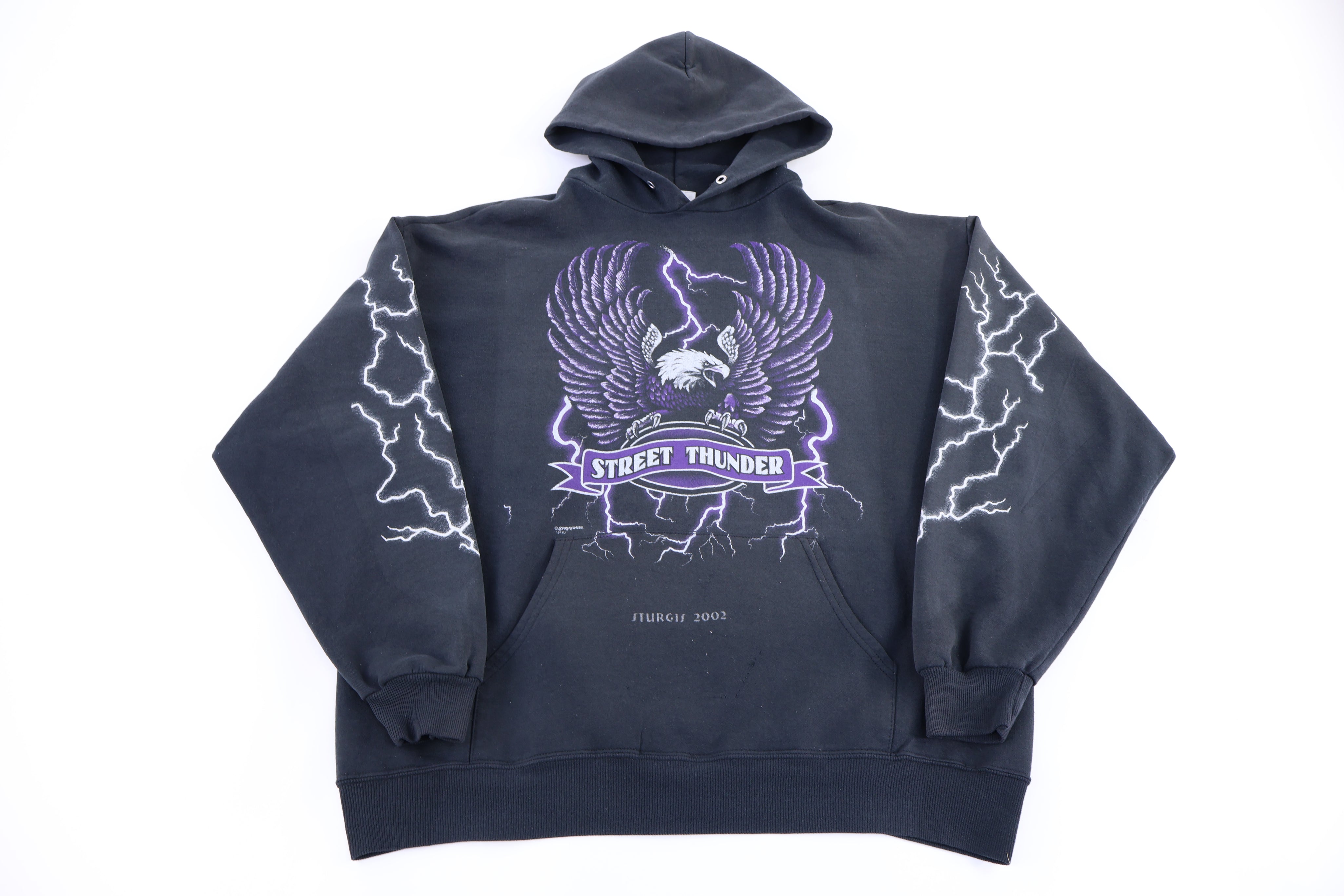 2002 Sturgis Rally Lighting Graphic Pullover Hoodie - Sweatshirt - Thrifted Threads