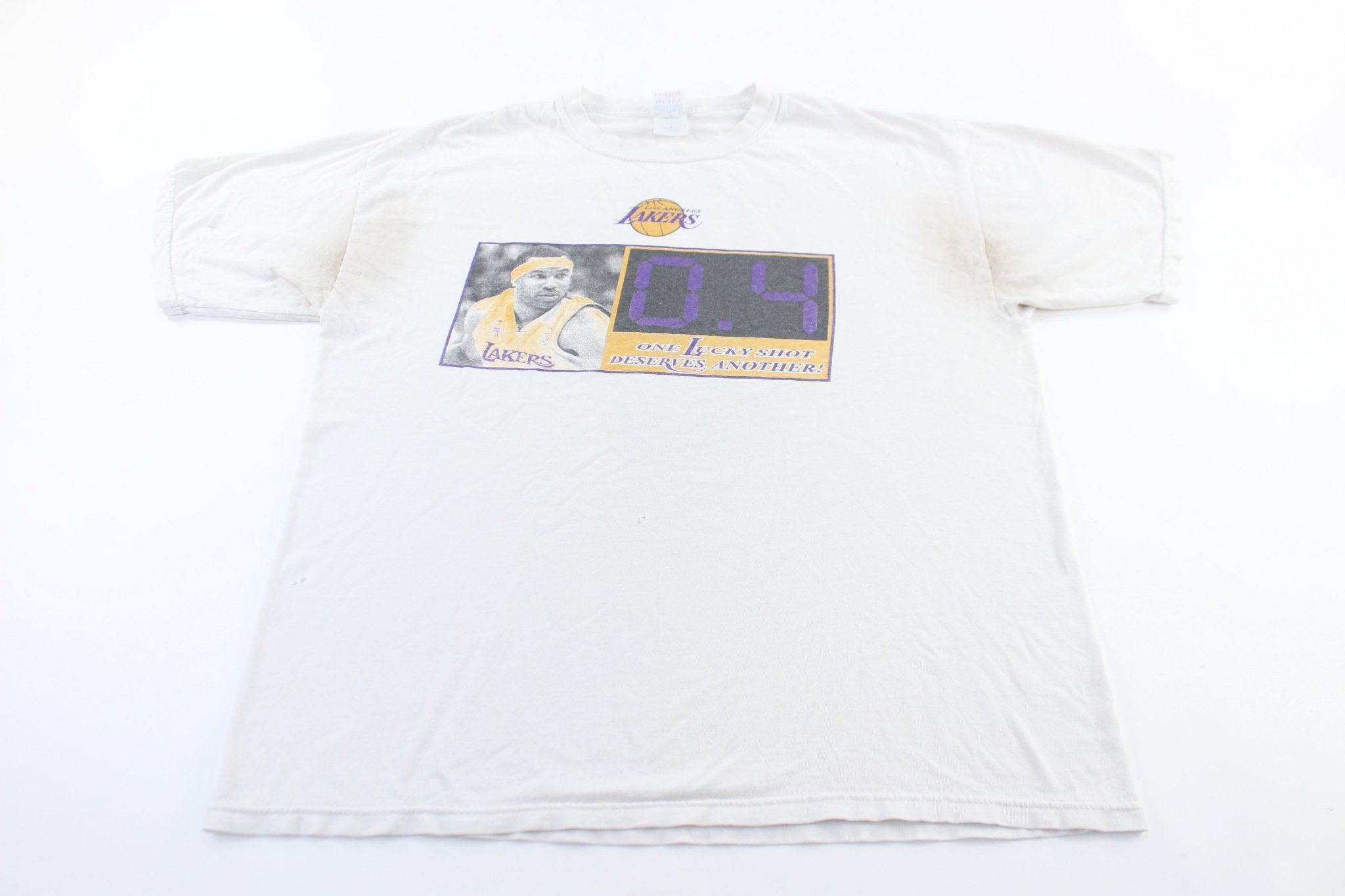 2004 Los Angeles Lakers Derek Fisher Game Winner Jersey T-Shirt - ThriftedThreads.com