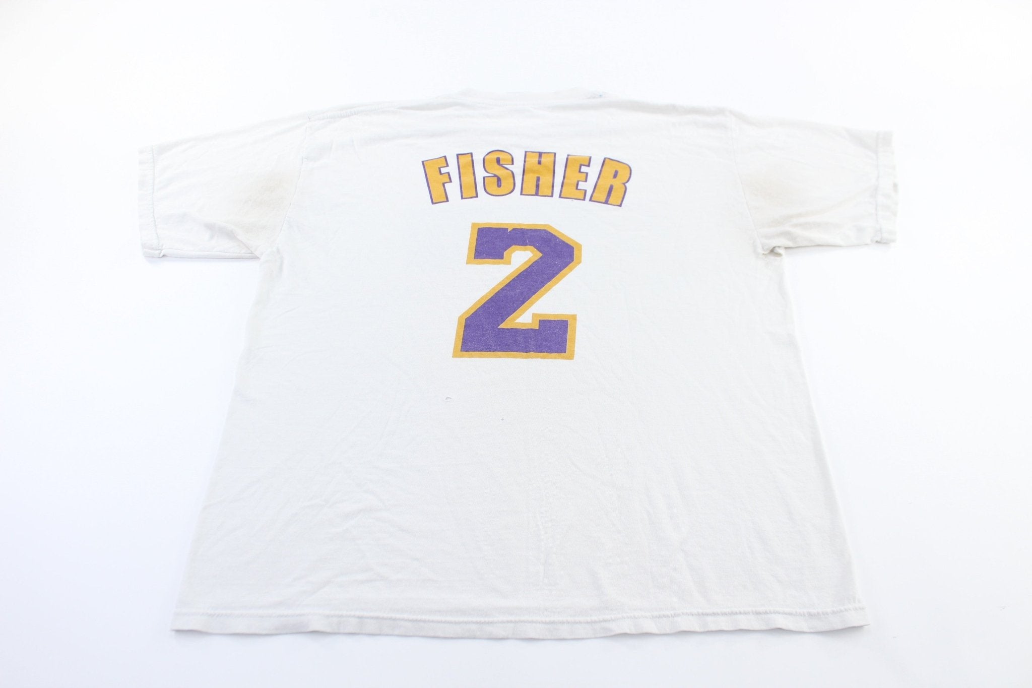 2004 Los Angeles Lakers Derek Fisher Game Winner Jersey T-Shirt - ThriftedThreads.com