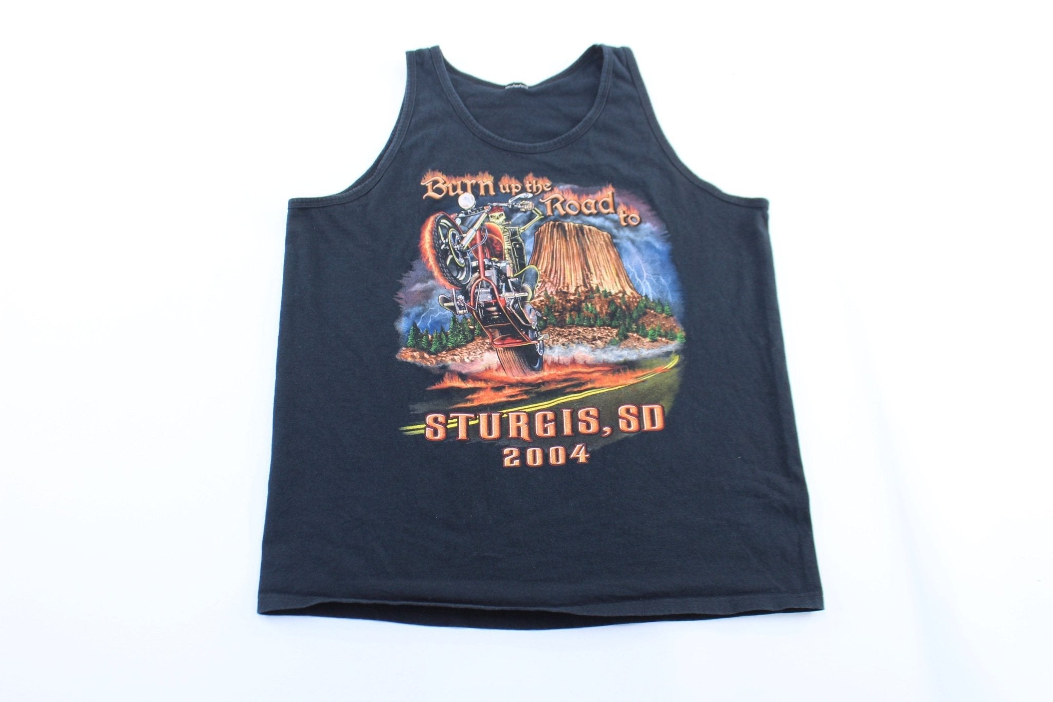 2004 Sturgis South Dakota Burn Up The Road Biker Tank Top - Jerseys/Tanks - Thrifted Threads