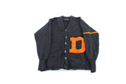 50's Black & Orange Varsity Letterman Cardigan - Sweater - Thrifted Threads