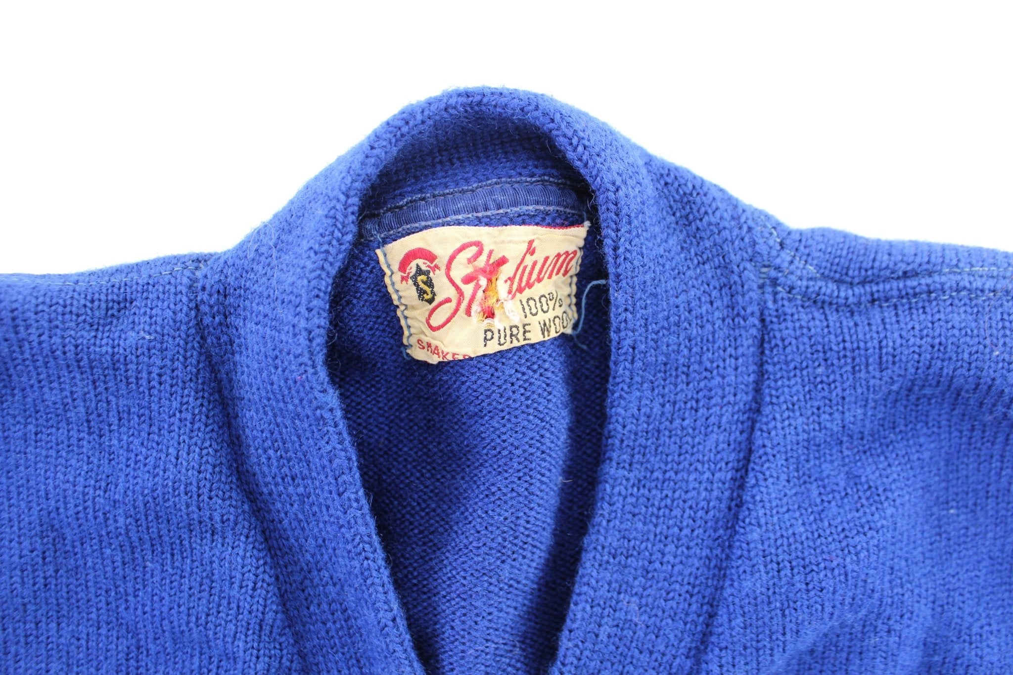 50's Blue & White Pure Wool Track Cardigan - ThriftedThreads.com