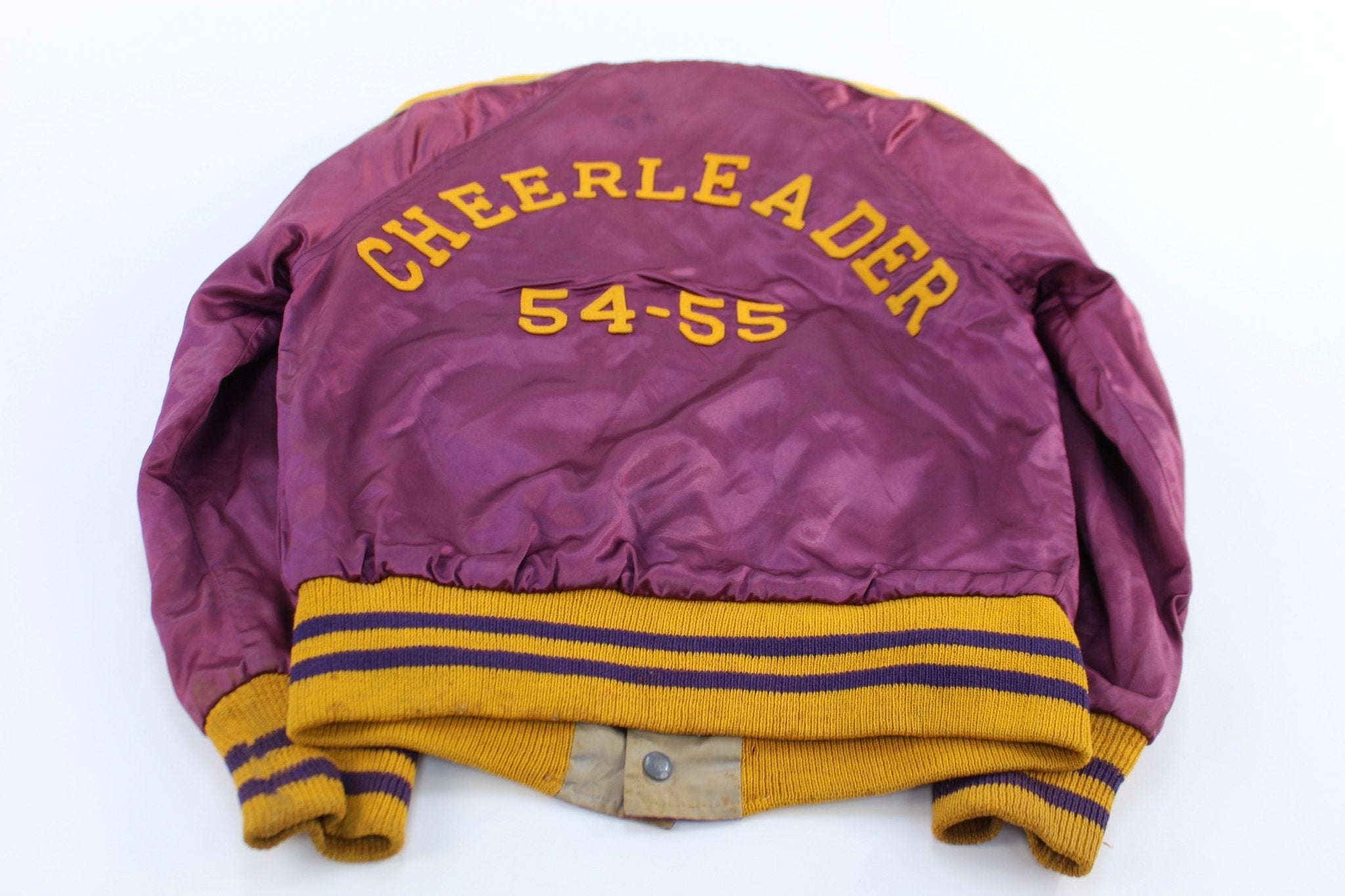 50's Cheerleader Purple & Gold Varsity Letterman Jacket - ThriftedThreads.com