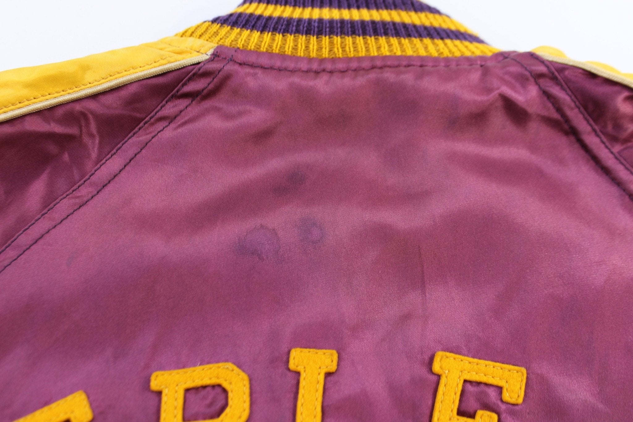 50's Cheerleader Purple & Gold Varsity Letterman Jacket - ThriftedThreads.com