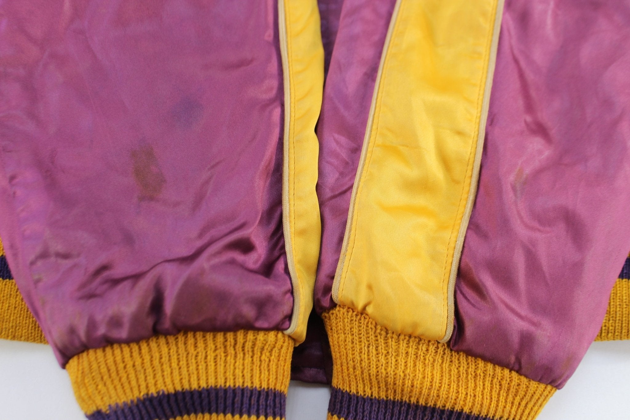 50's Cheerleader Purple & Gold Varsity Letterman Jacket - ThriftedThreads.com