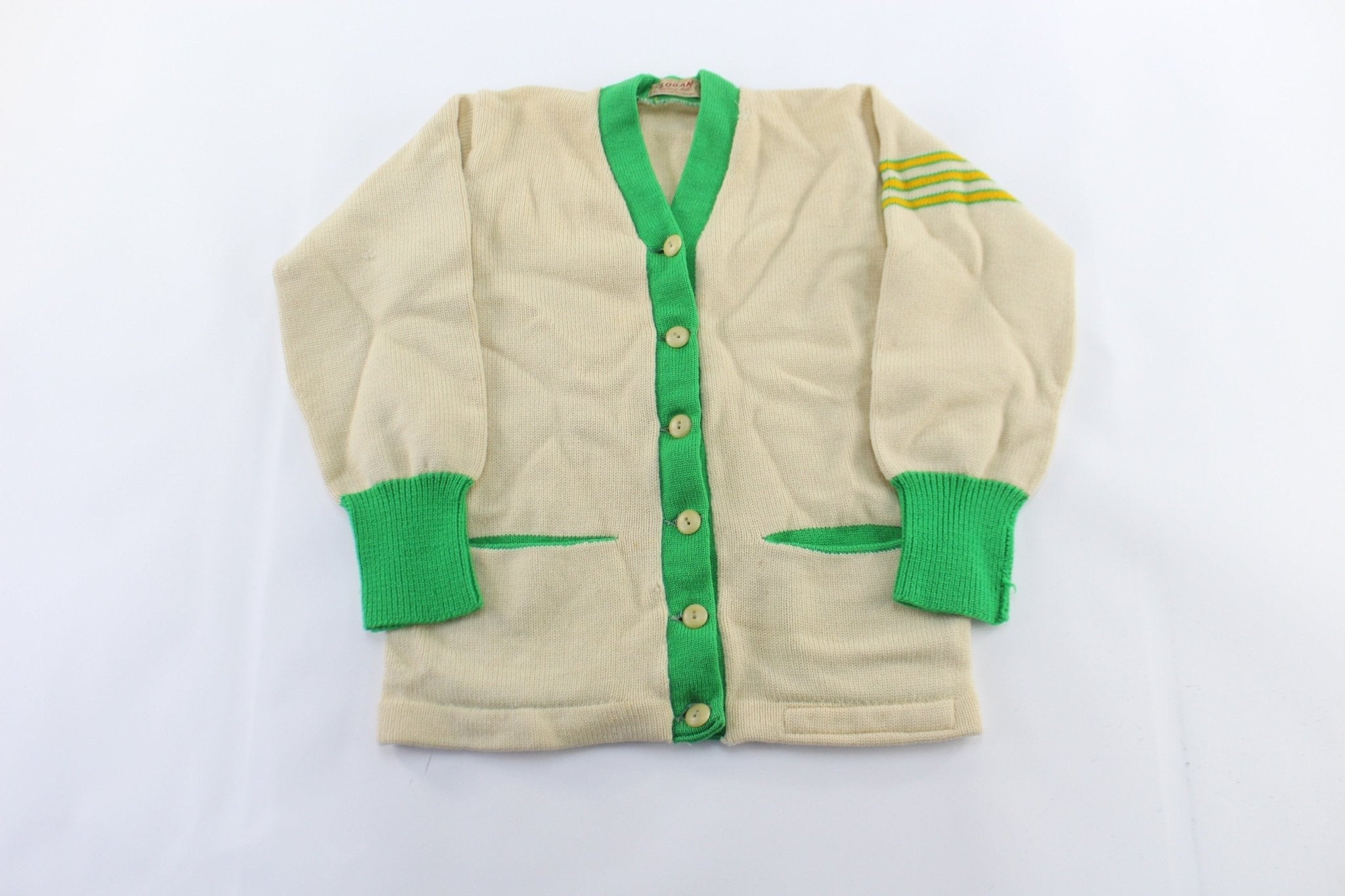50's Logan Knitting Mills Cream & Green Cardigan - Sweater - Thrifted Threads