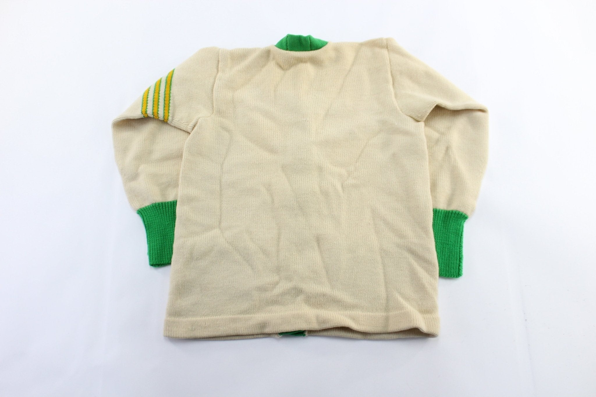 50's Logan Knitting Mills Cream & Green Cardigan - Sweater - Thrifted Threads