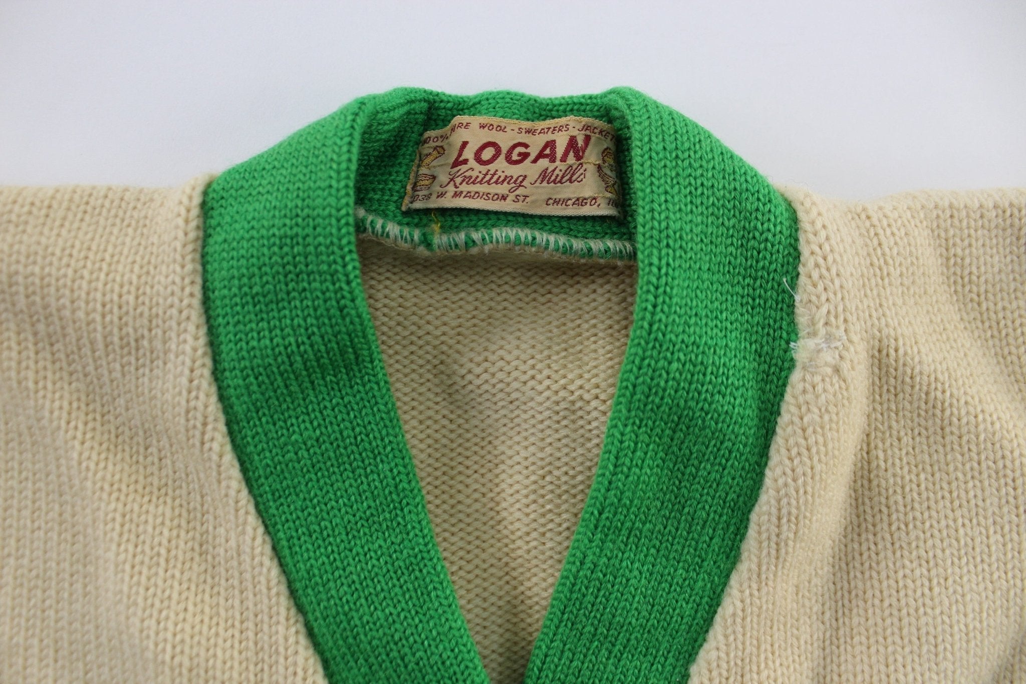 50's Logan Knitting Mills Cream & Green Cardigan - Sweater - Thrifted Threads