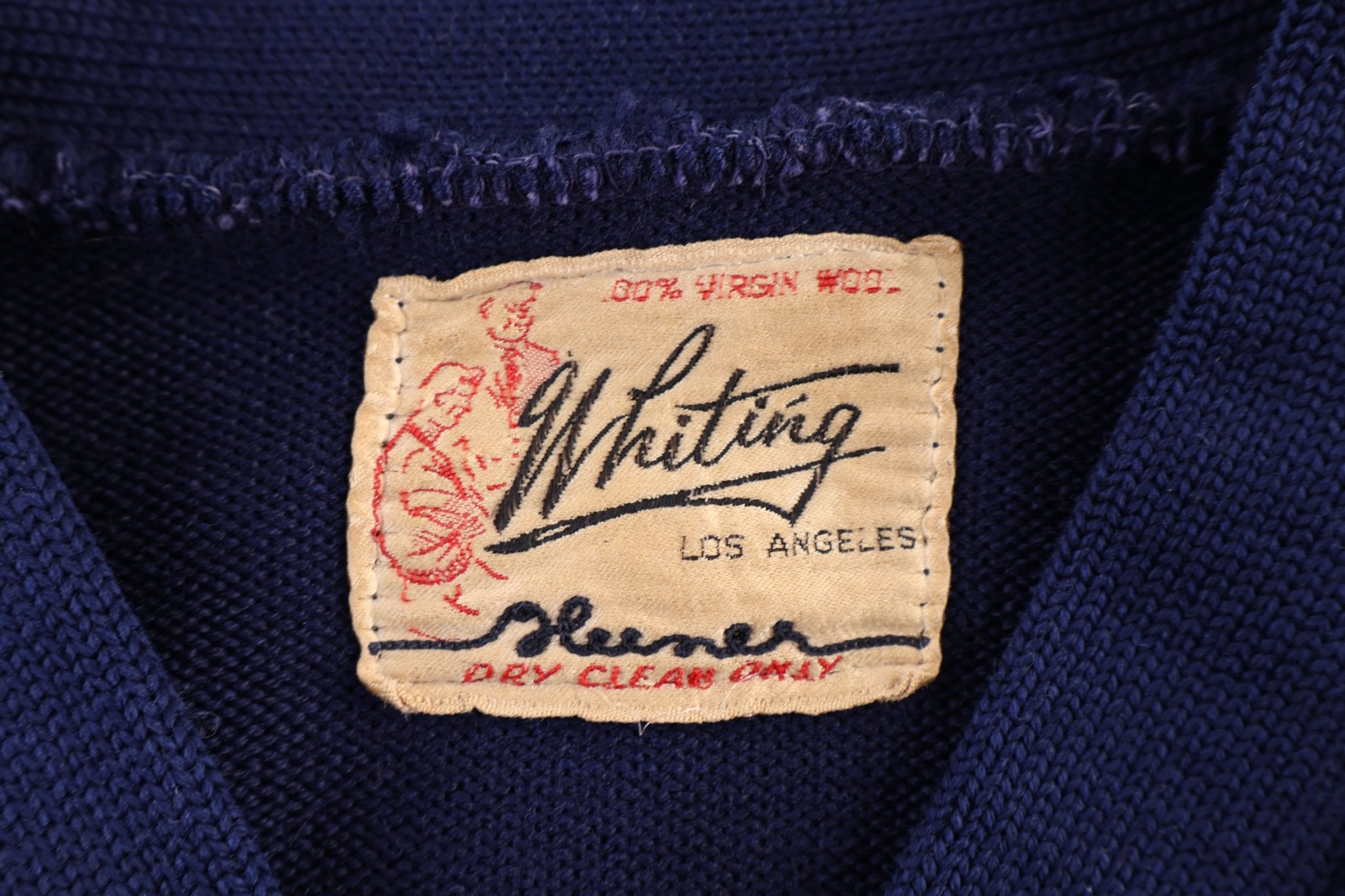 50's Navy Blue & Orange Cardigan Sweater - Sweater - Thrifted Threads