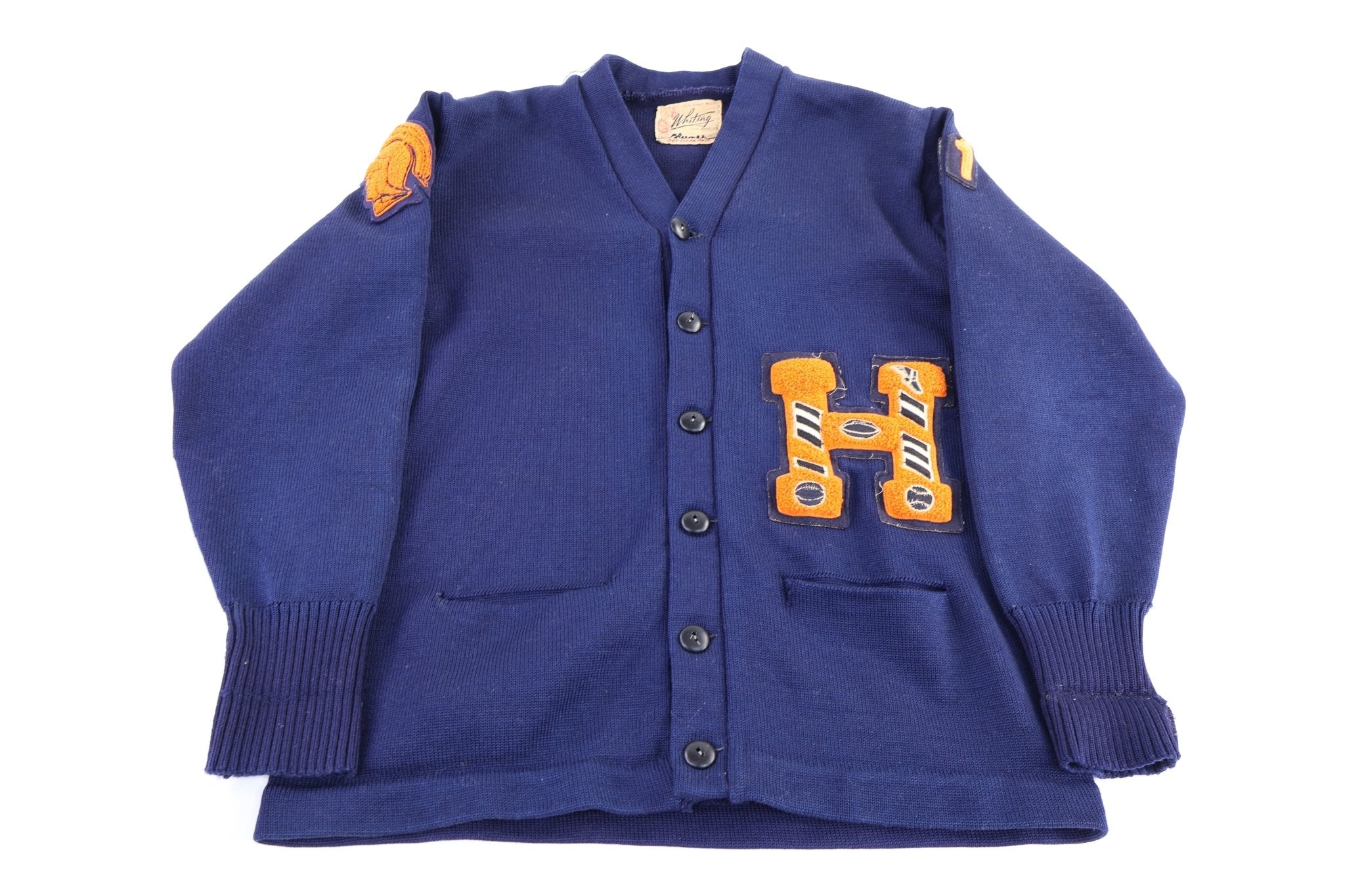 50's Navy Blue & Orange Cardigan Sweater - Sweater - Thrifted Threads
