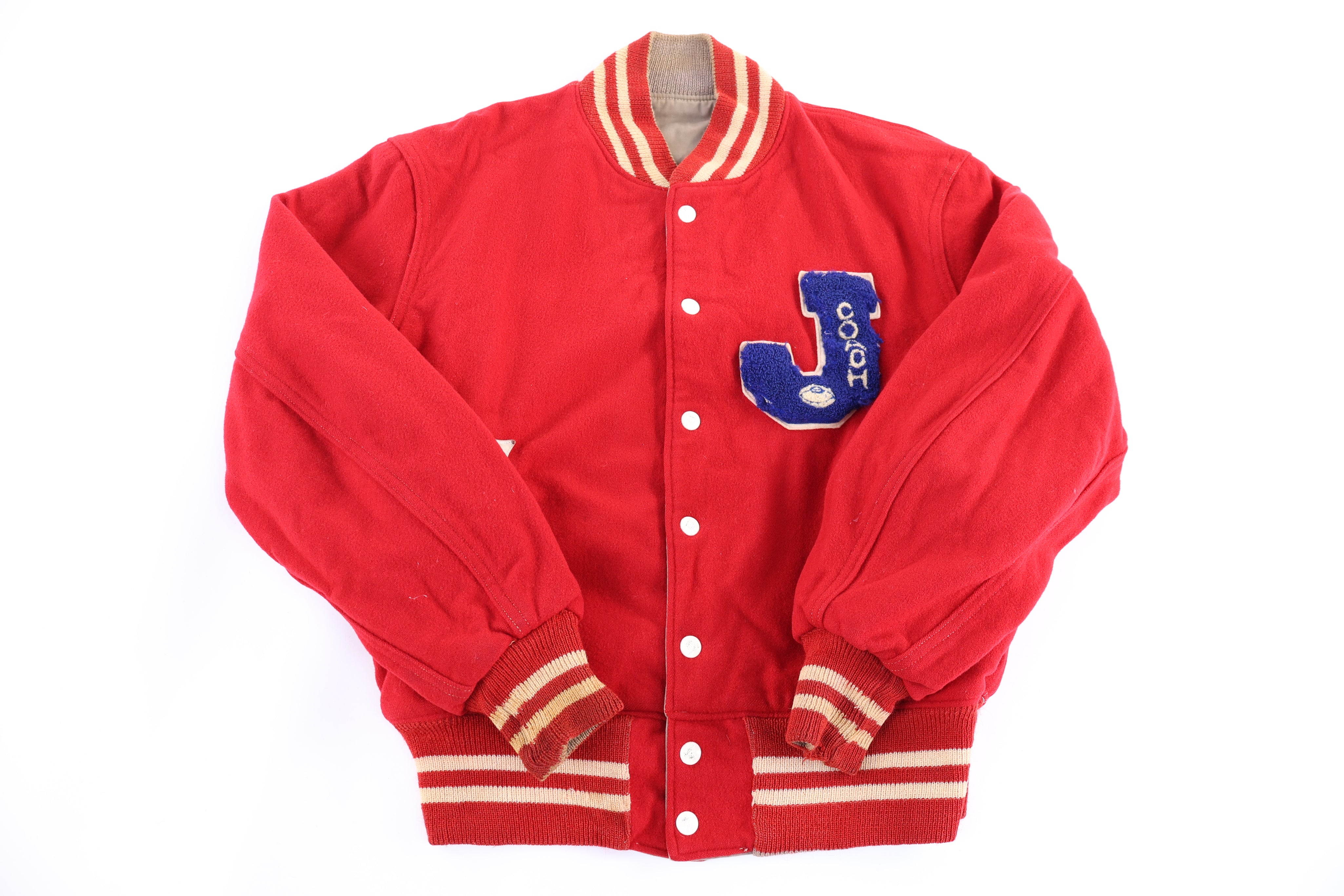 50's Red & White Varsity Bomber Jacket - Jacket - Thrifted Threads