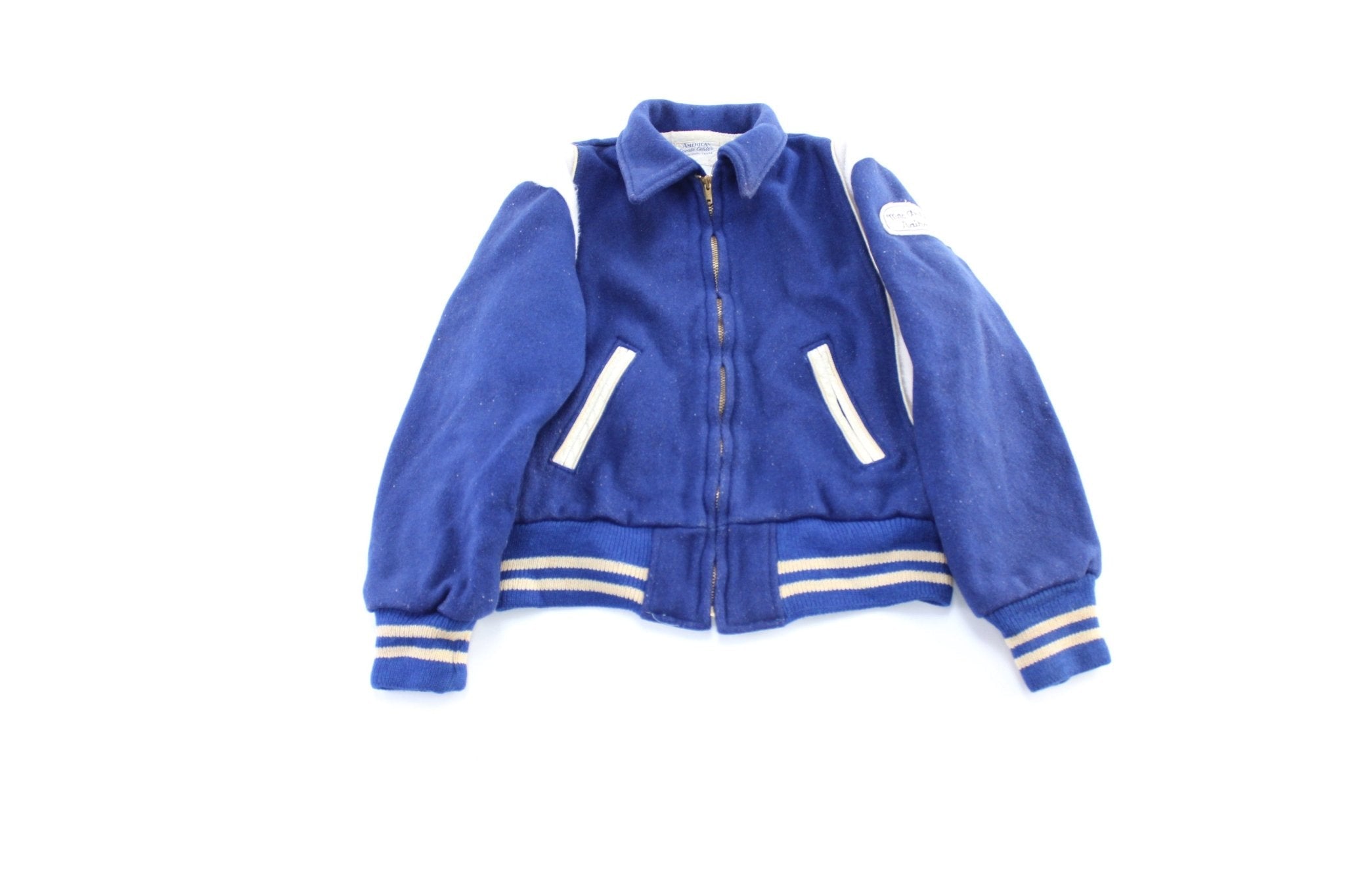 60's American Sports Center Blue & White Varsity Letterman Jacket - Jacket - Thrifted Threads