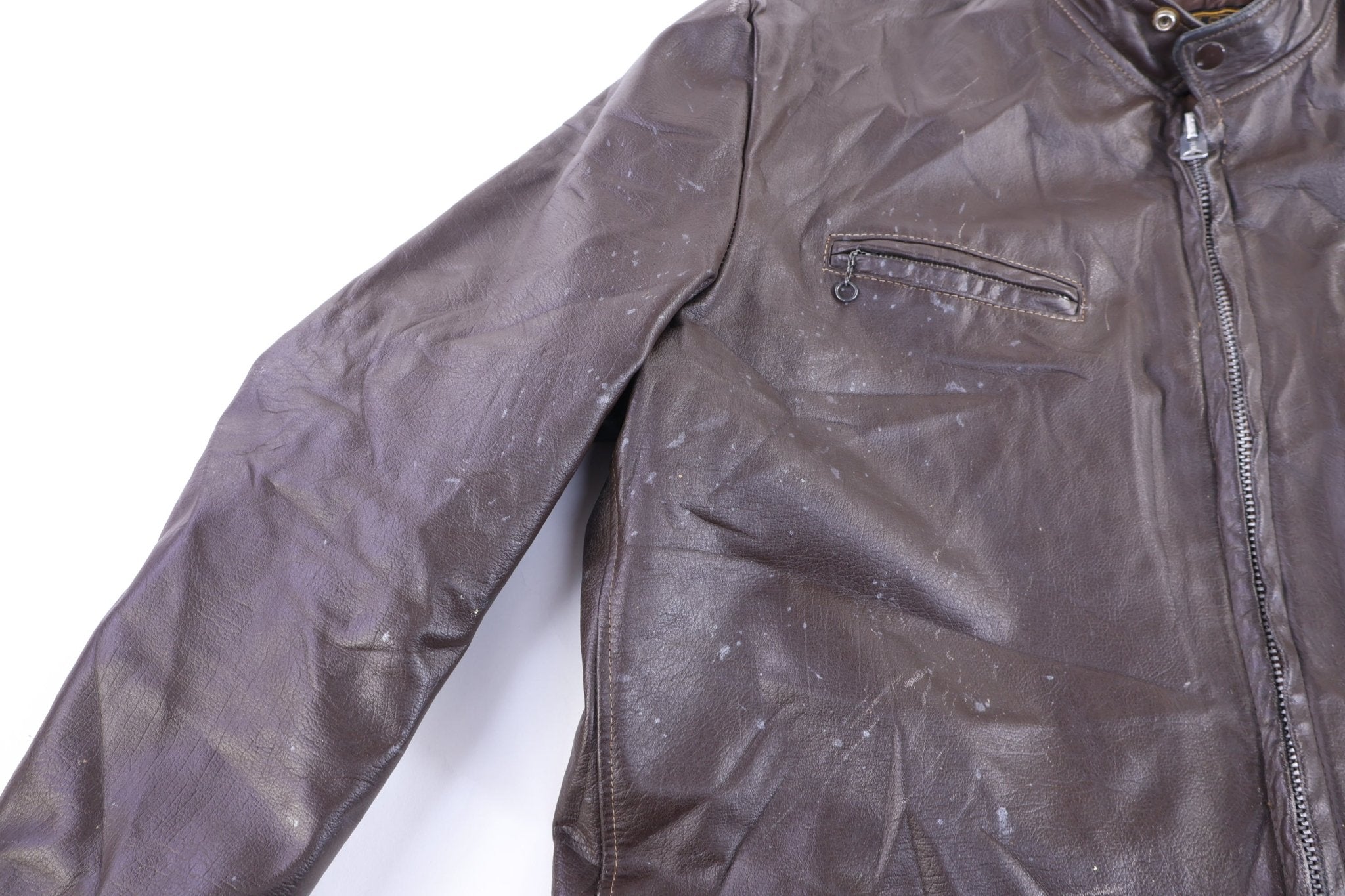 60's Beau Breed Brown Full Zip Leather Jacket - Jacket - Thrifted Threads
