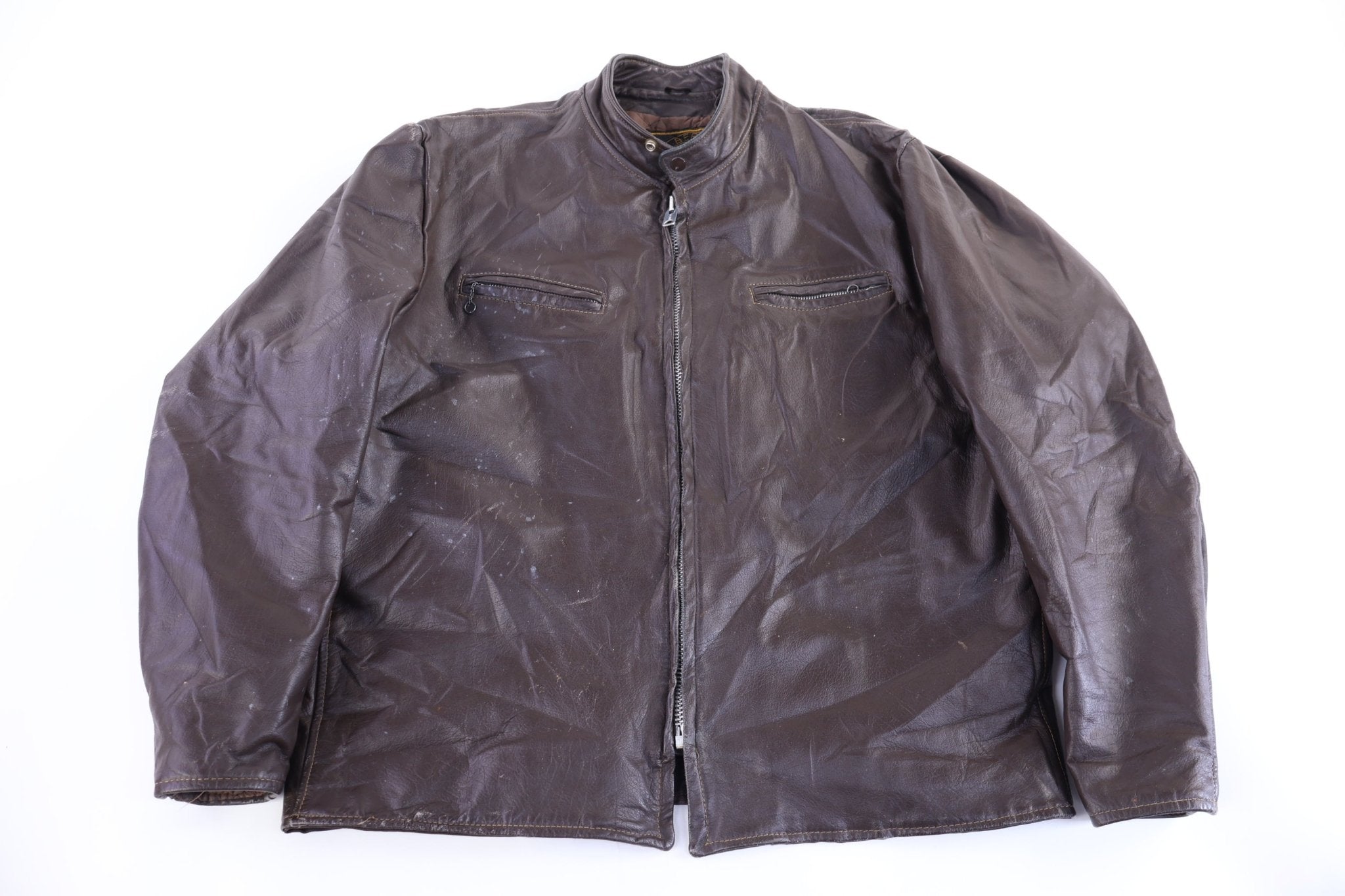 60's Beau Breed Brown Full Zip Leather Jacket - Jacket - Thrifted Threads