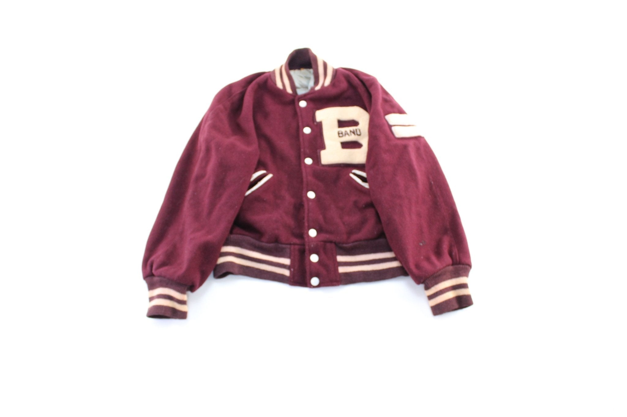 60's Maroon & White Varsity Letterman Jacket - Jacket - Thrifted Threads
