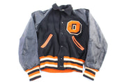 60's Orange & Black Varsity Letterman Jacket - jacket - Thrifted Threads