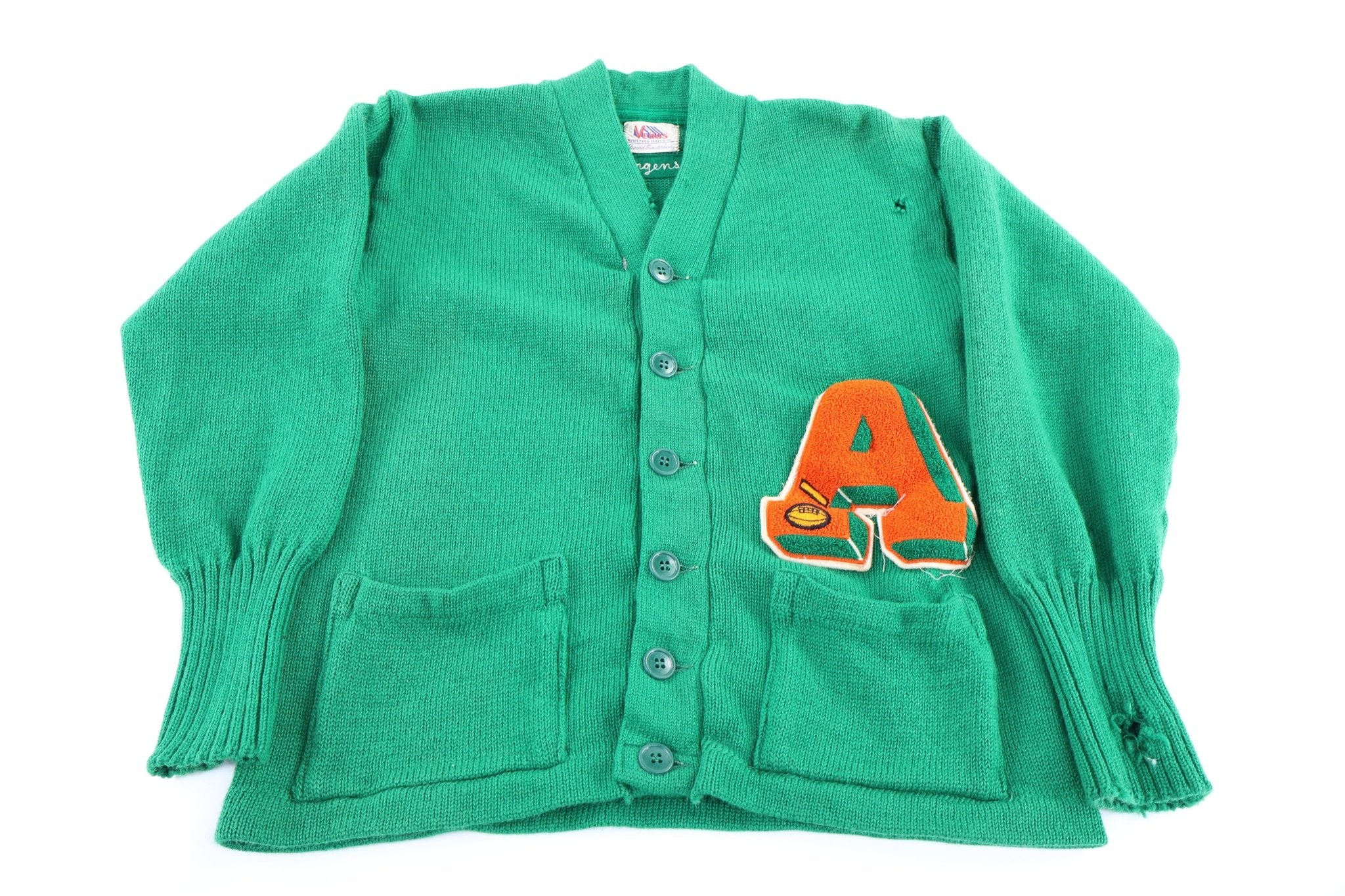60's Venus Green Varsity Cardigan Sweater - Sweater - Thrifted Threads