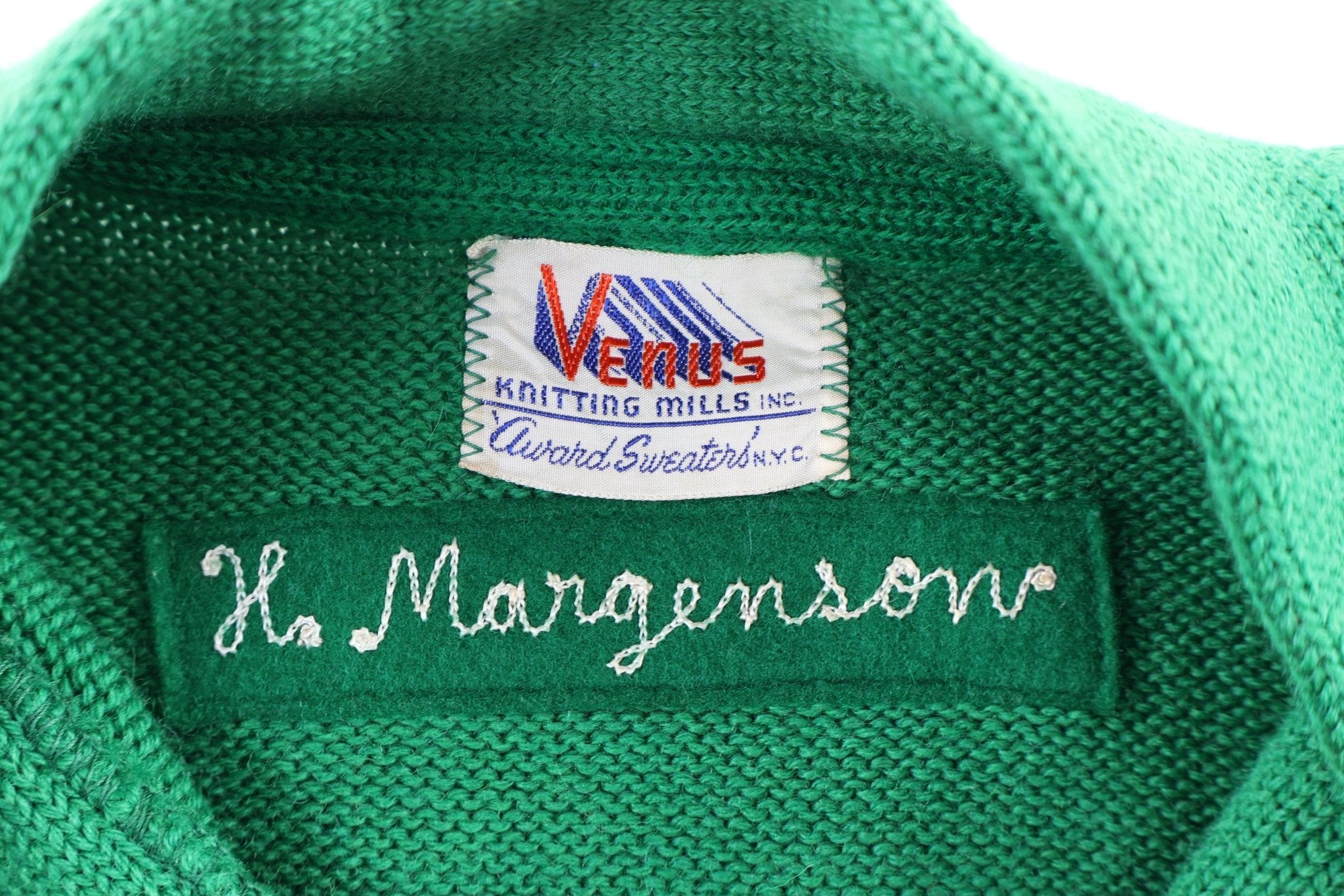 60's Venus Green Varsity Cardigan Sweater - Sweater - Thrifted Threads