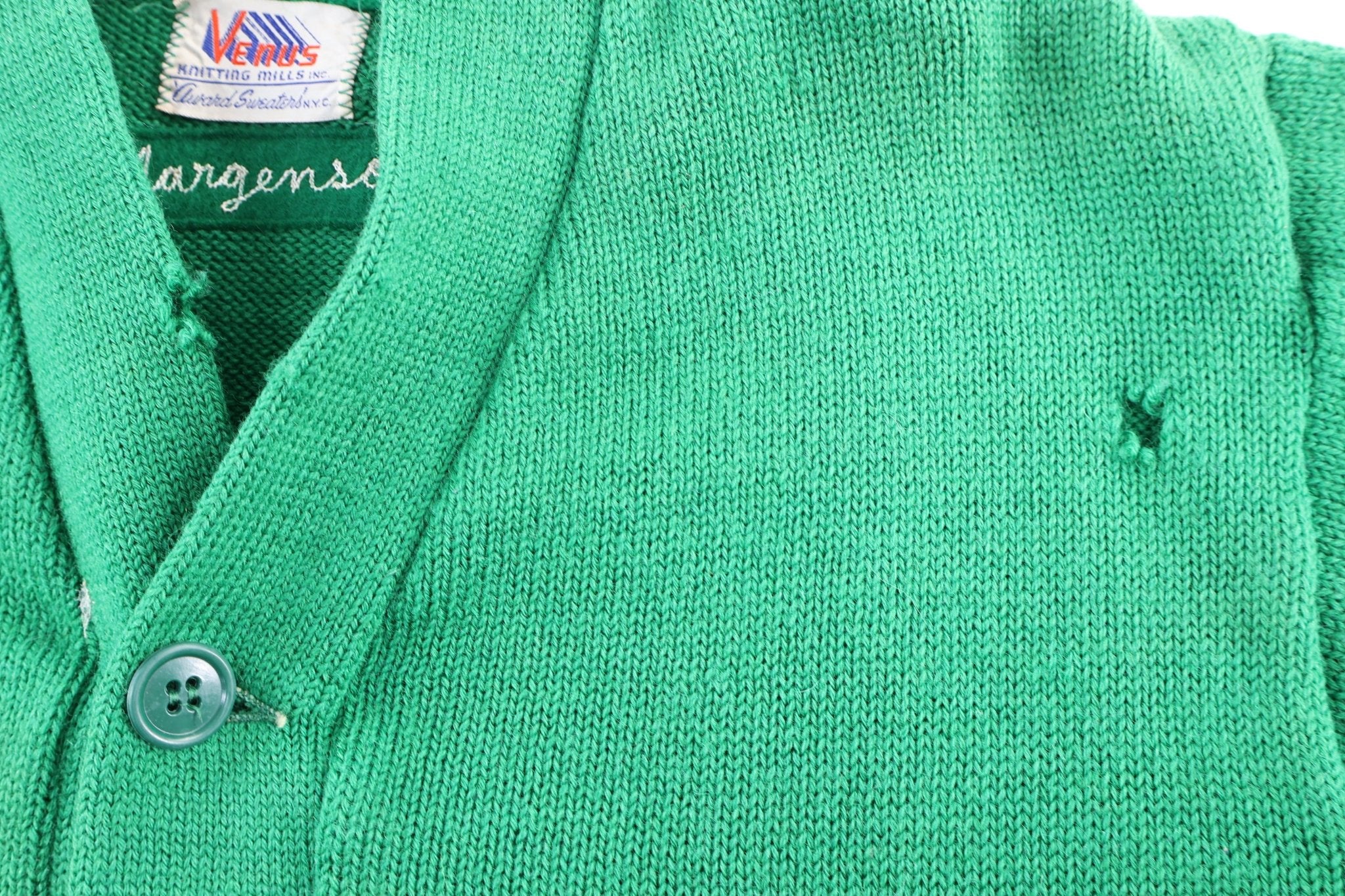 60's Venus Green Varsity Cardigan Sweater - Sweater - Thrifted Threads