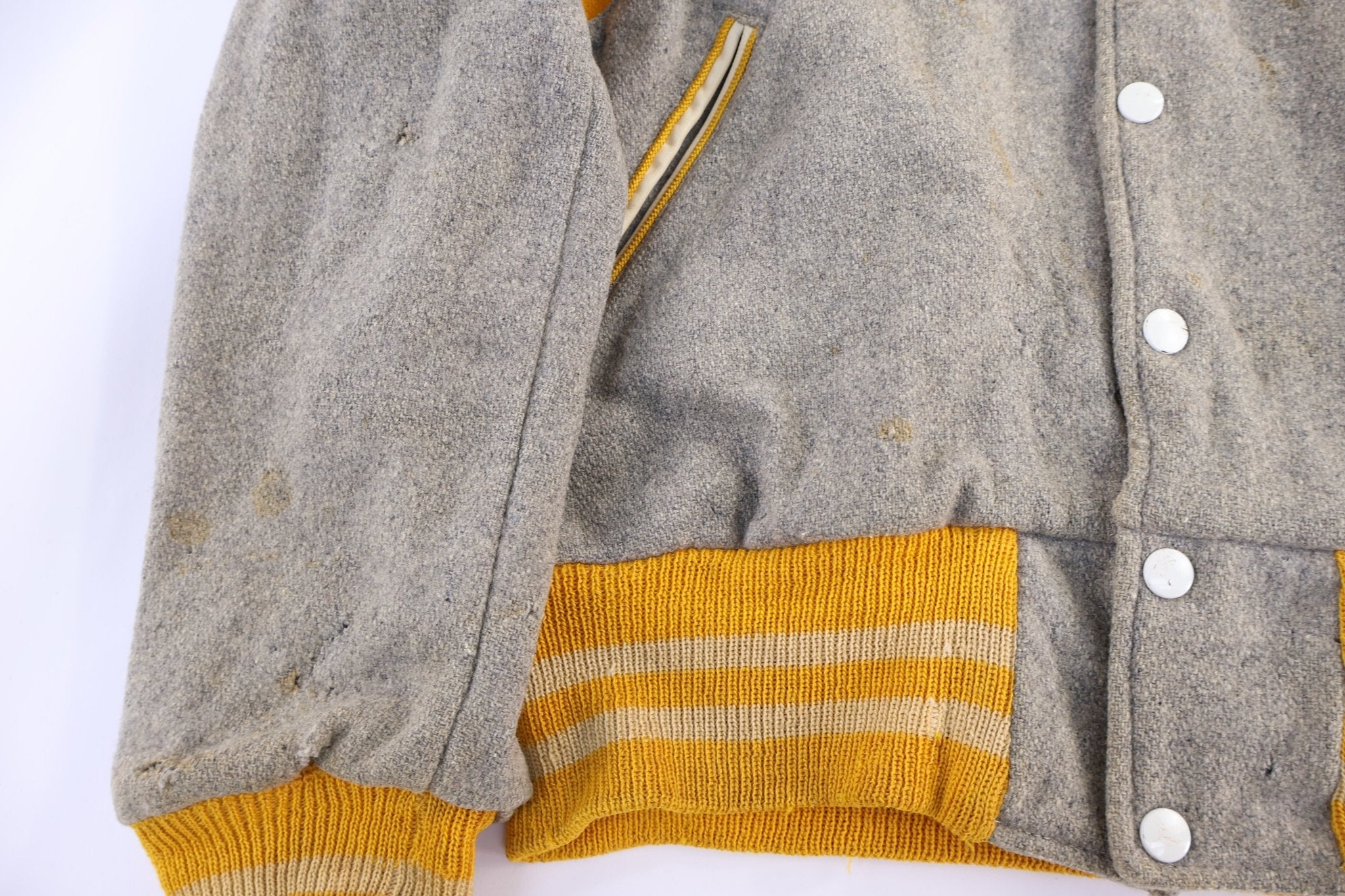 60's Yellow & Grey Varsity Letterman Jacket - Jacket - Thrifted Threads